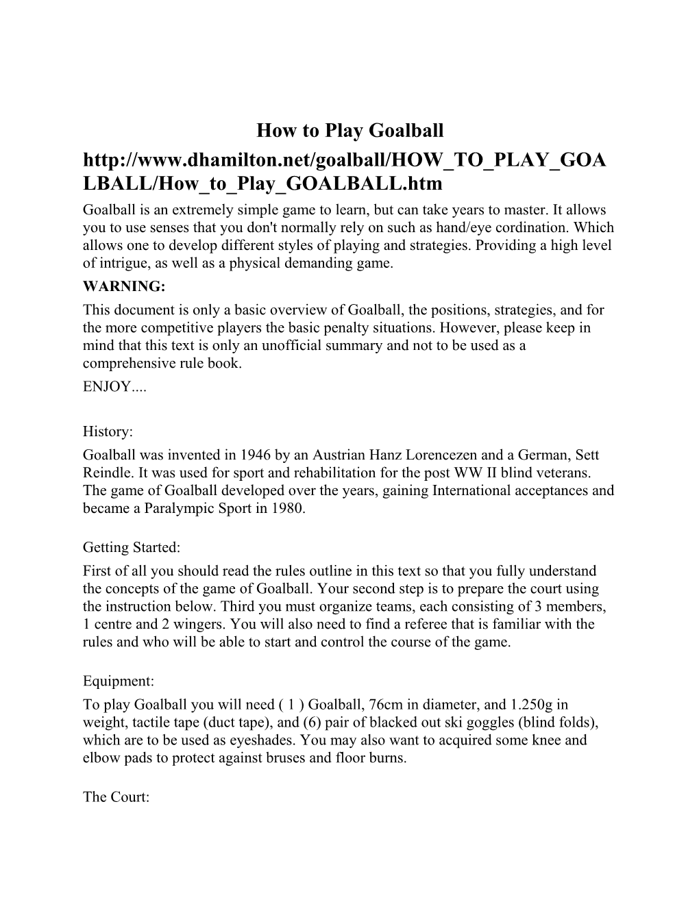How to Play Goalball