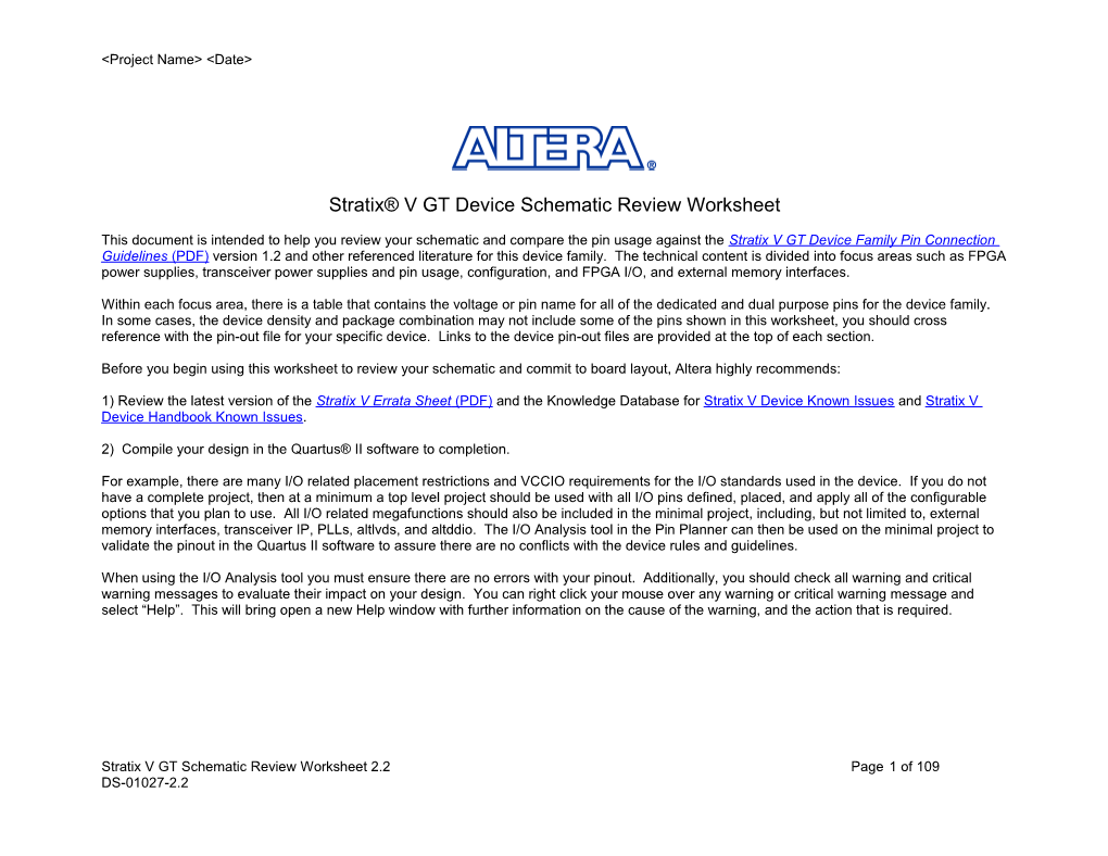 Stratix V GT Schematic Review Worksheet