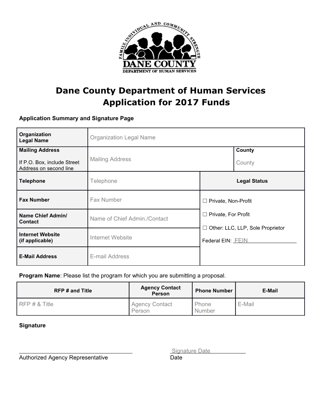 DCDHS Application for 2018 Funds