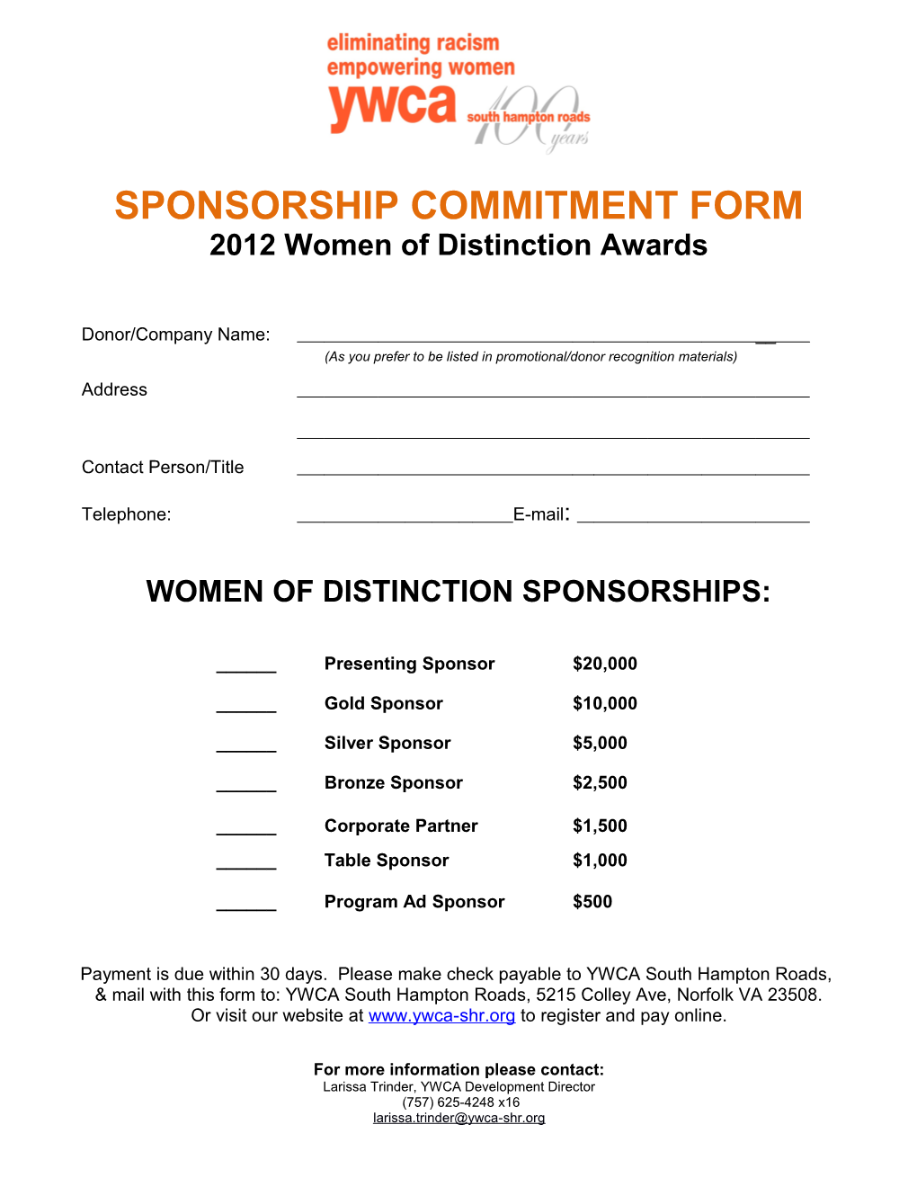 Sponsorship Commitment Form