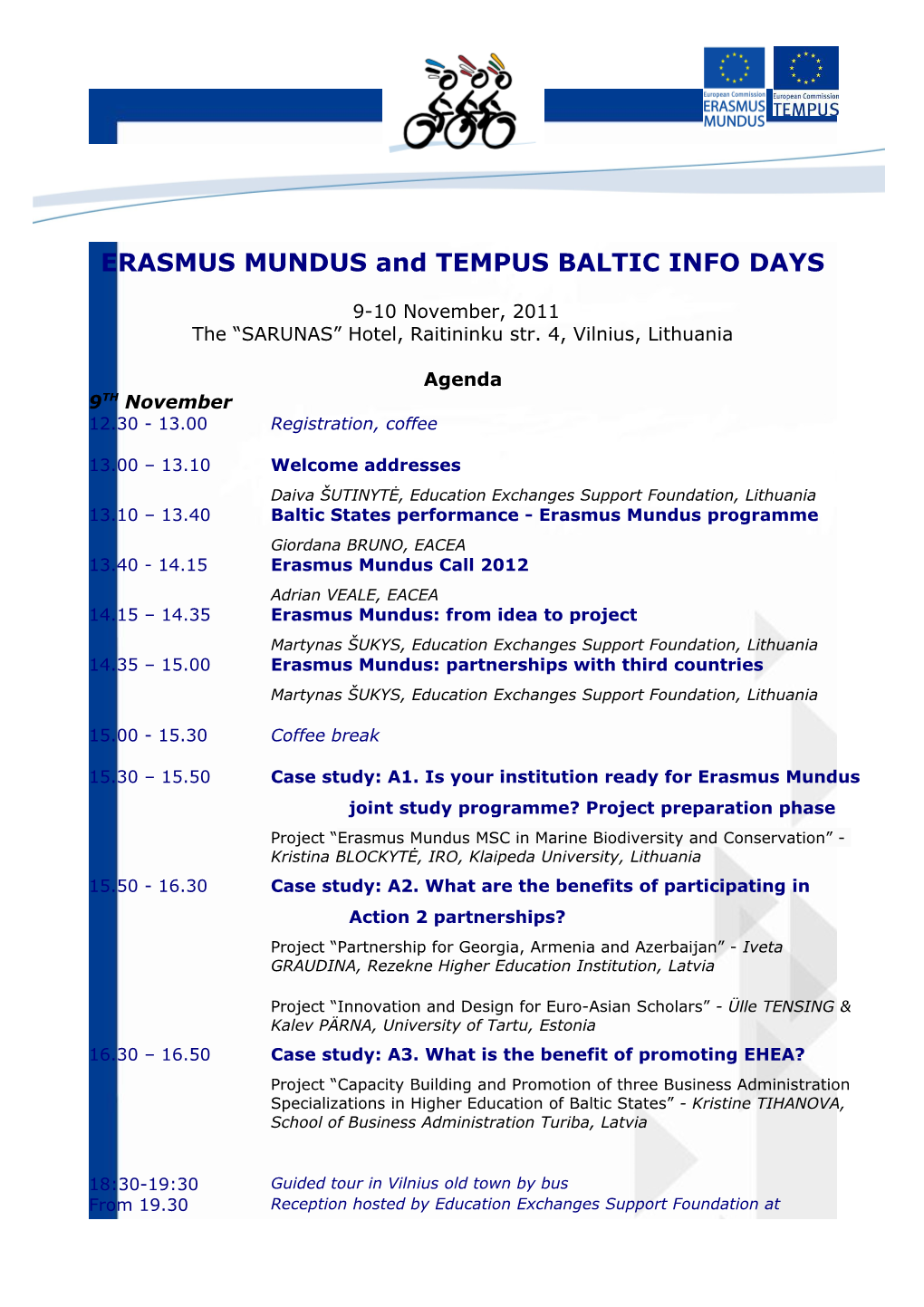 ERASMUS Mundusand TEMPUS BALTIC INFO DAYS