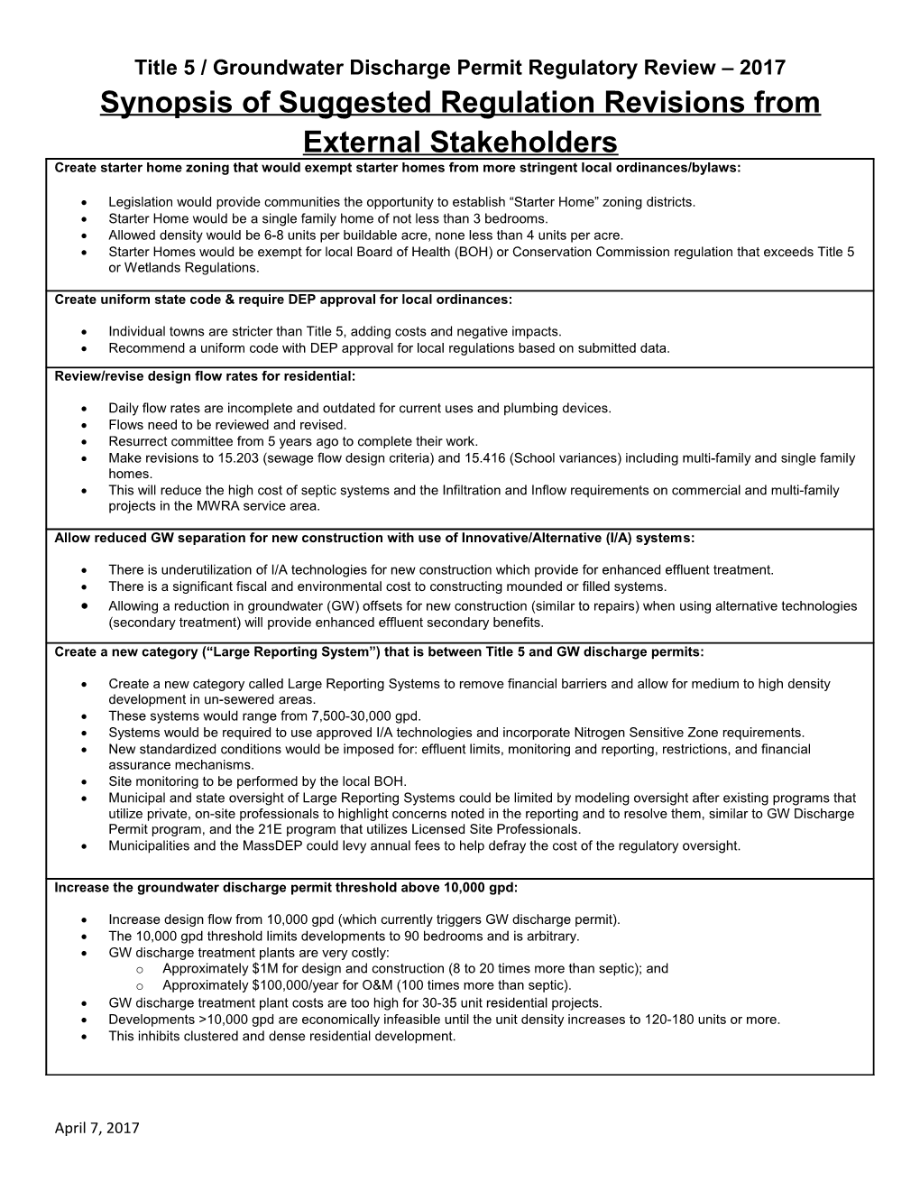 Title 5 / Groundwater Discharge Permit Regulatory Review 2017