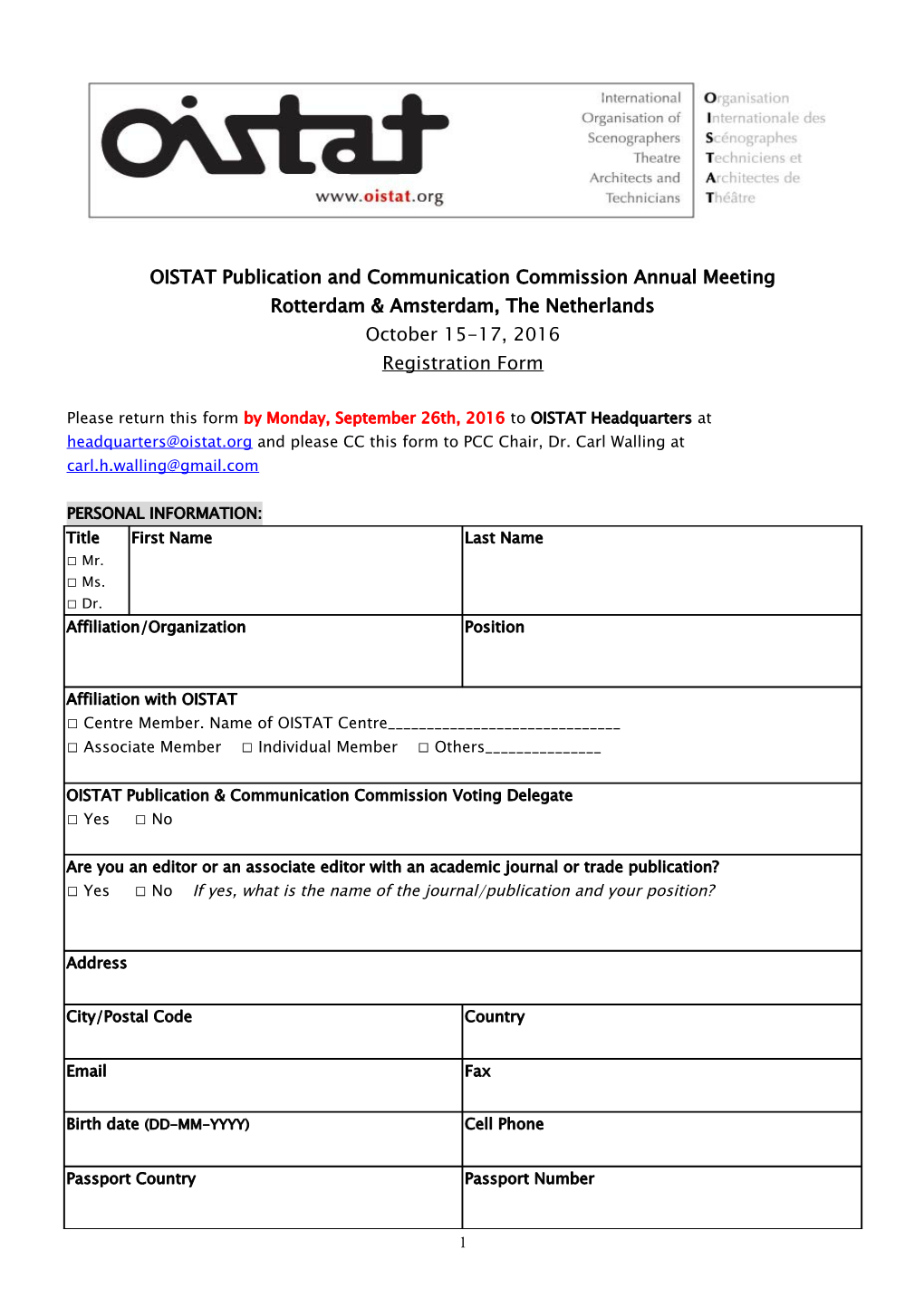 Registration Form for OISTAT World Congress