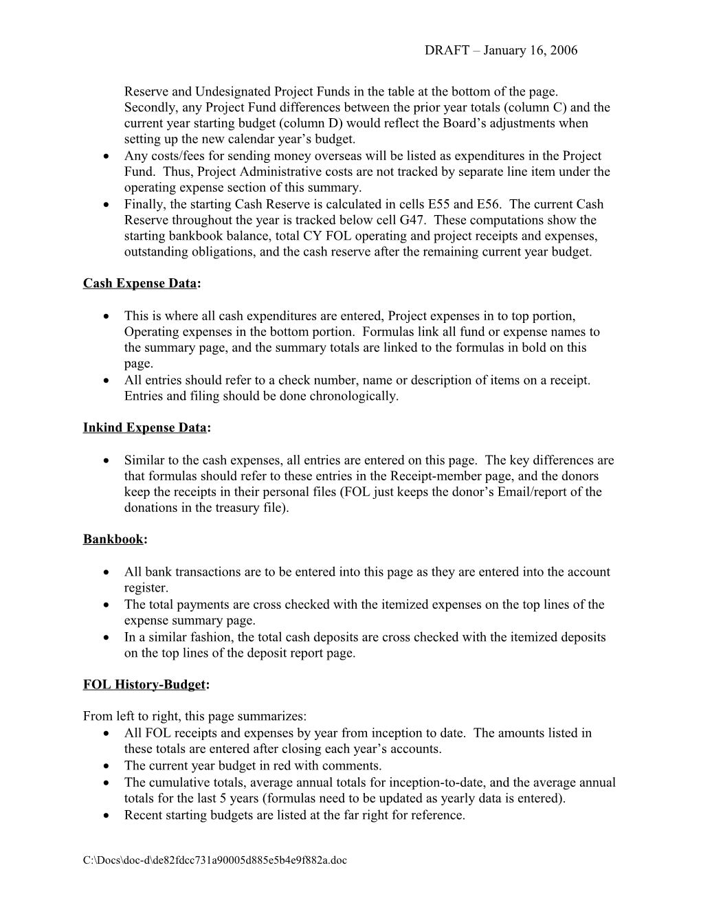 Reference Notes for FOL 2006 Treasury Database