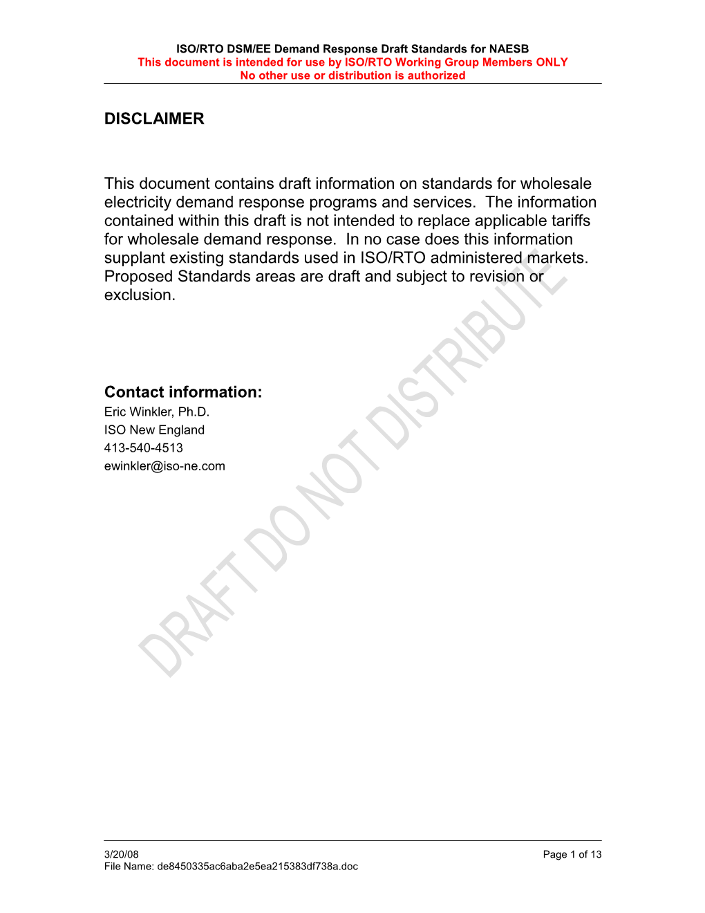 ISO/RTO DDSM/EE Demand Response Draft Standards for NAESB