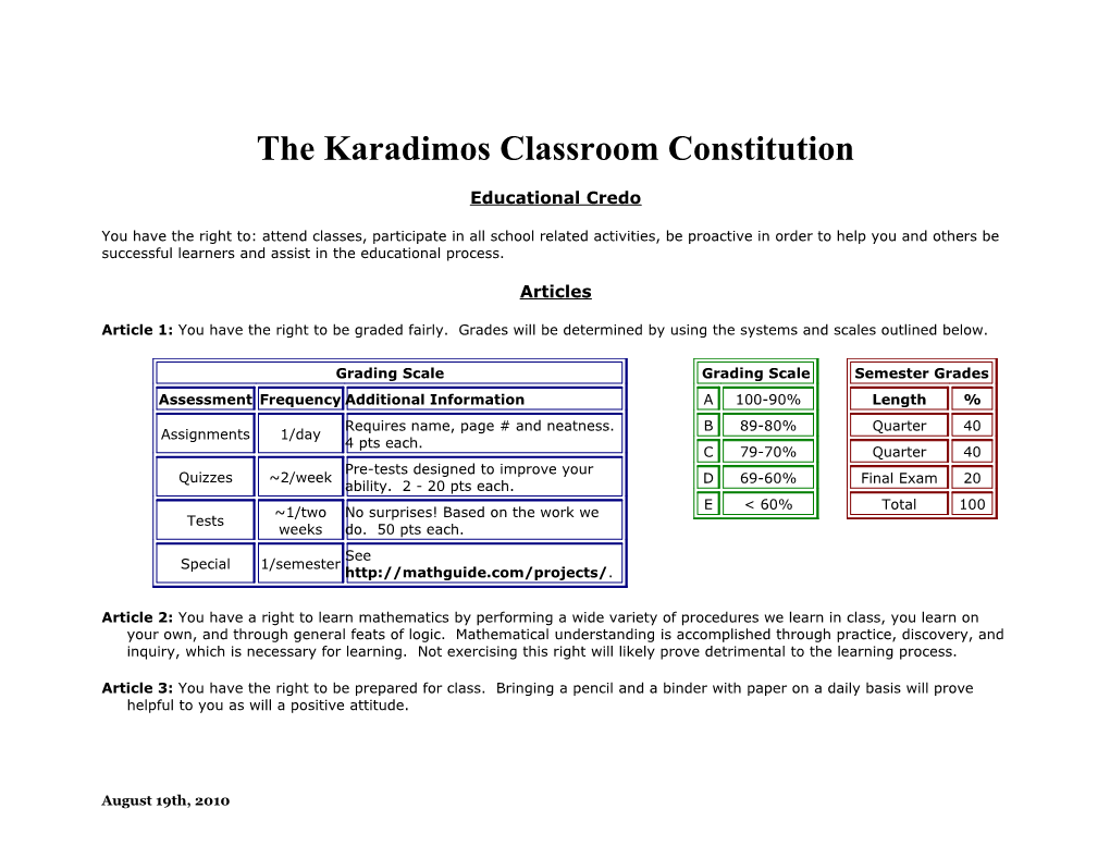 The Karadimos Classroom Constitution