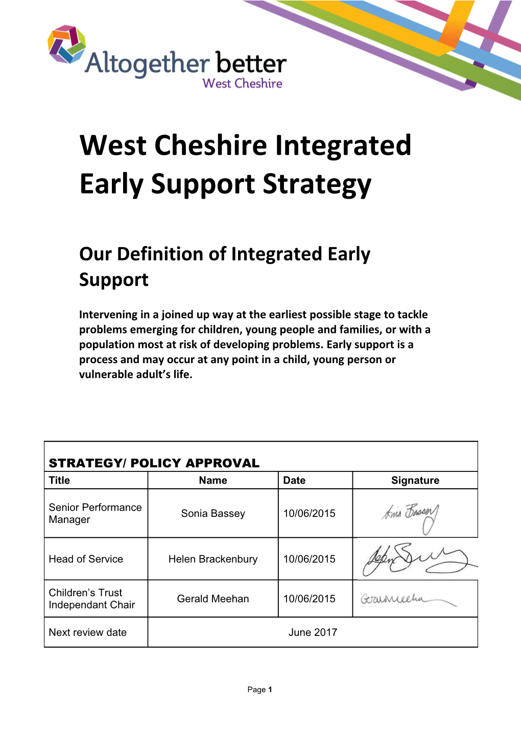 West Cheshire Integrated Early Support Strategy