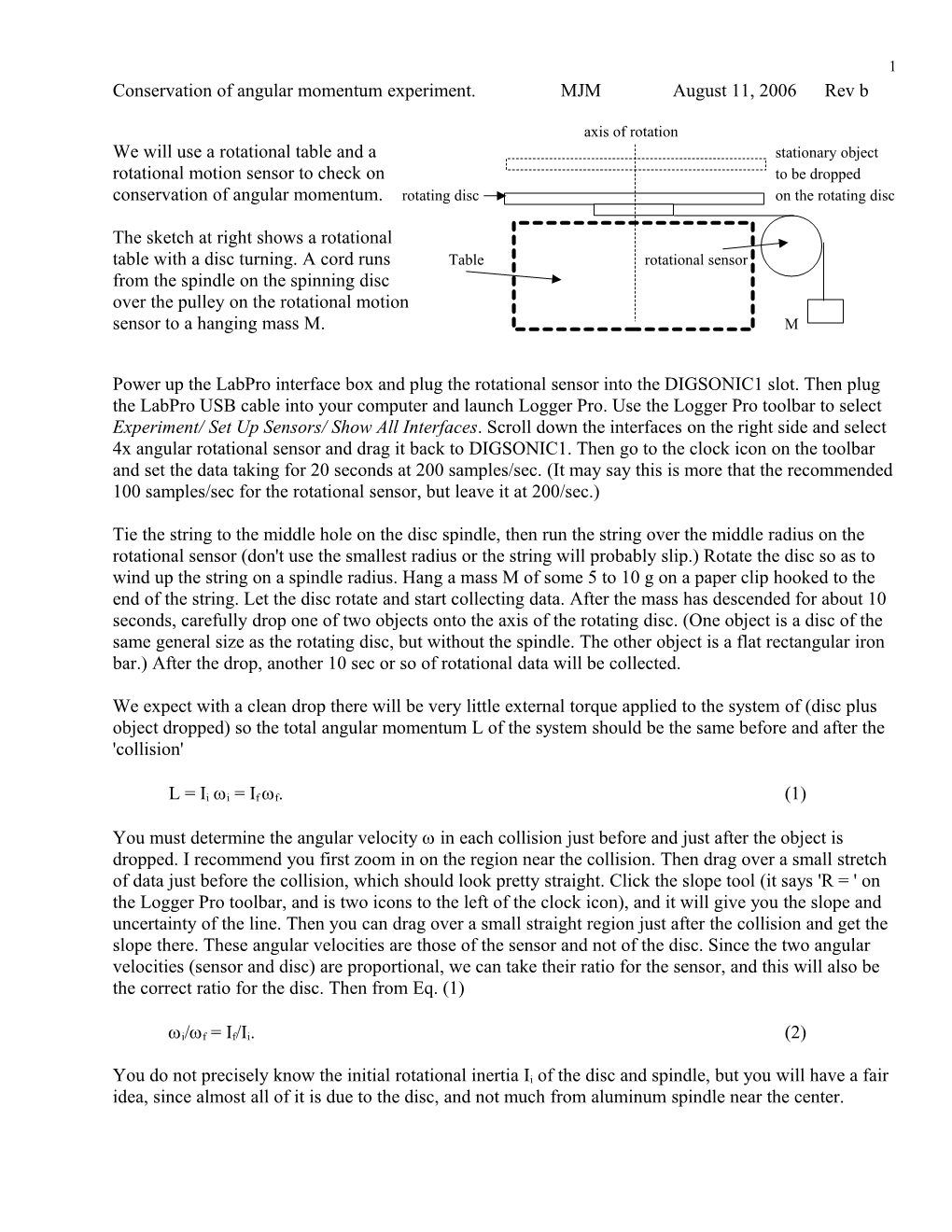 Conservation of Angular Momentum Experiment