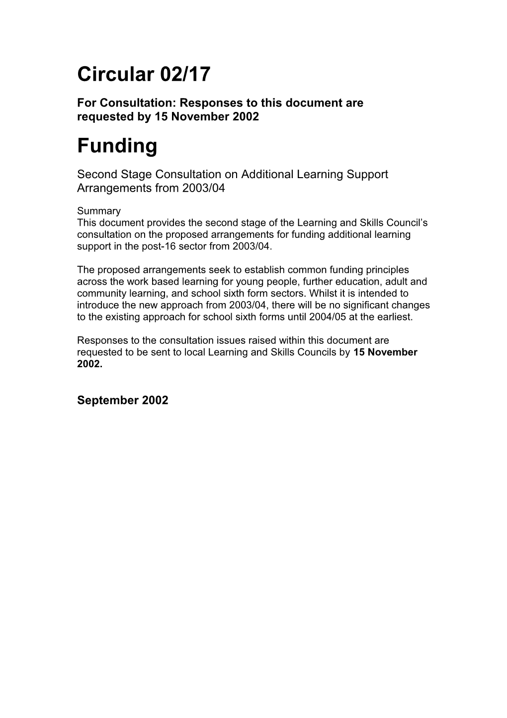 For Consultation: Responses to This Document Are