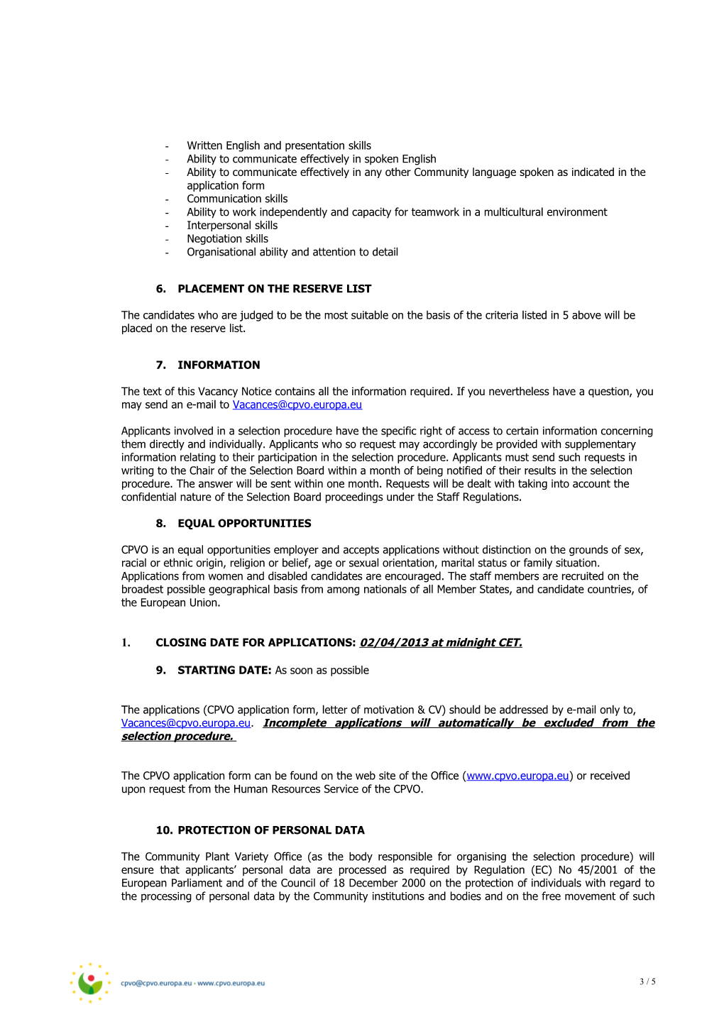 Vacancy Notice N Cpvo/Ta/2013/001