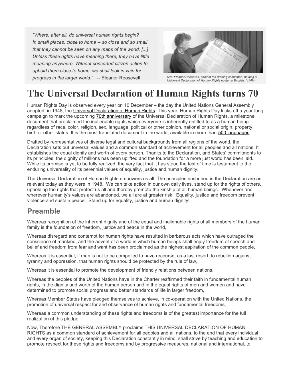 The Universal Declaration of Human Rights Turns 70