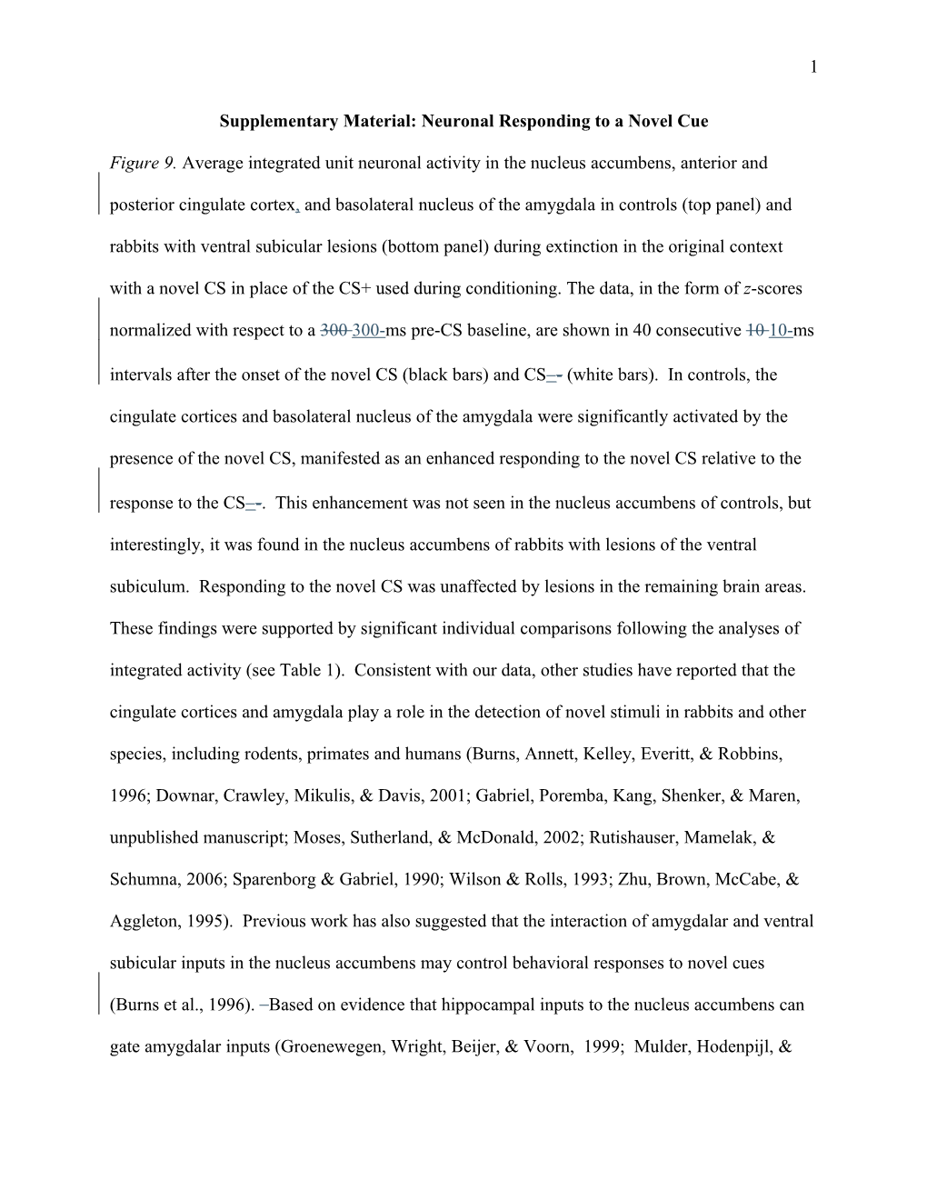 Supplementary Material: Neuronal Responding to a Novel Cue