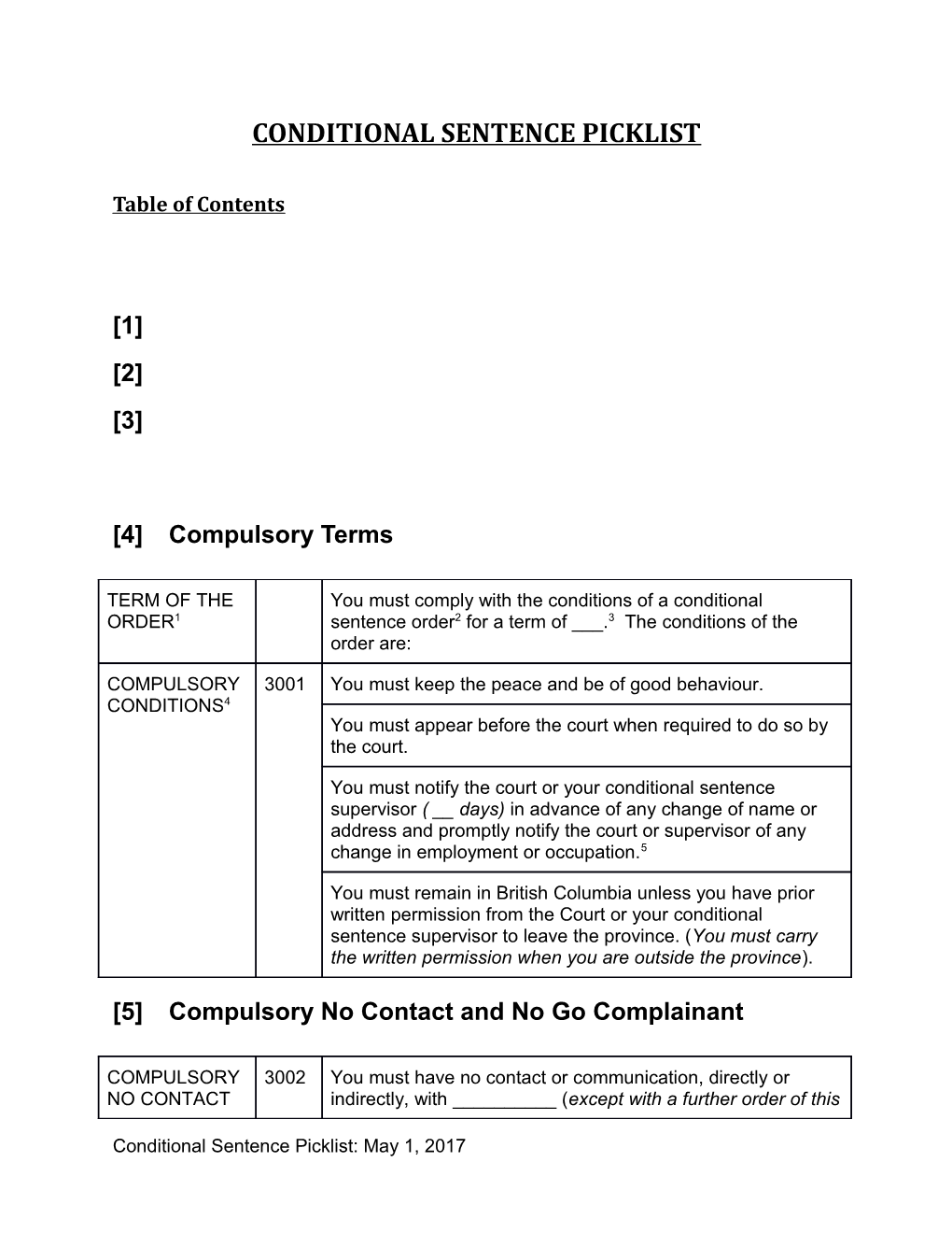 Conditional Sentence Picklist