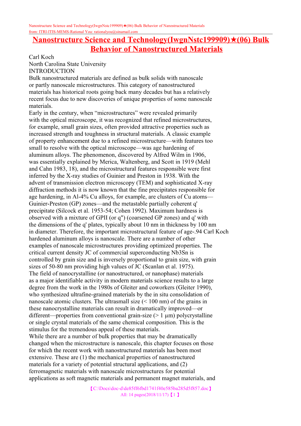 Nanostructure Science and Technology(Iwgnnstc199909) (06) Bulk Behavior of Nanostructured