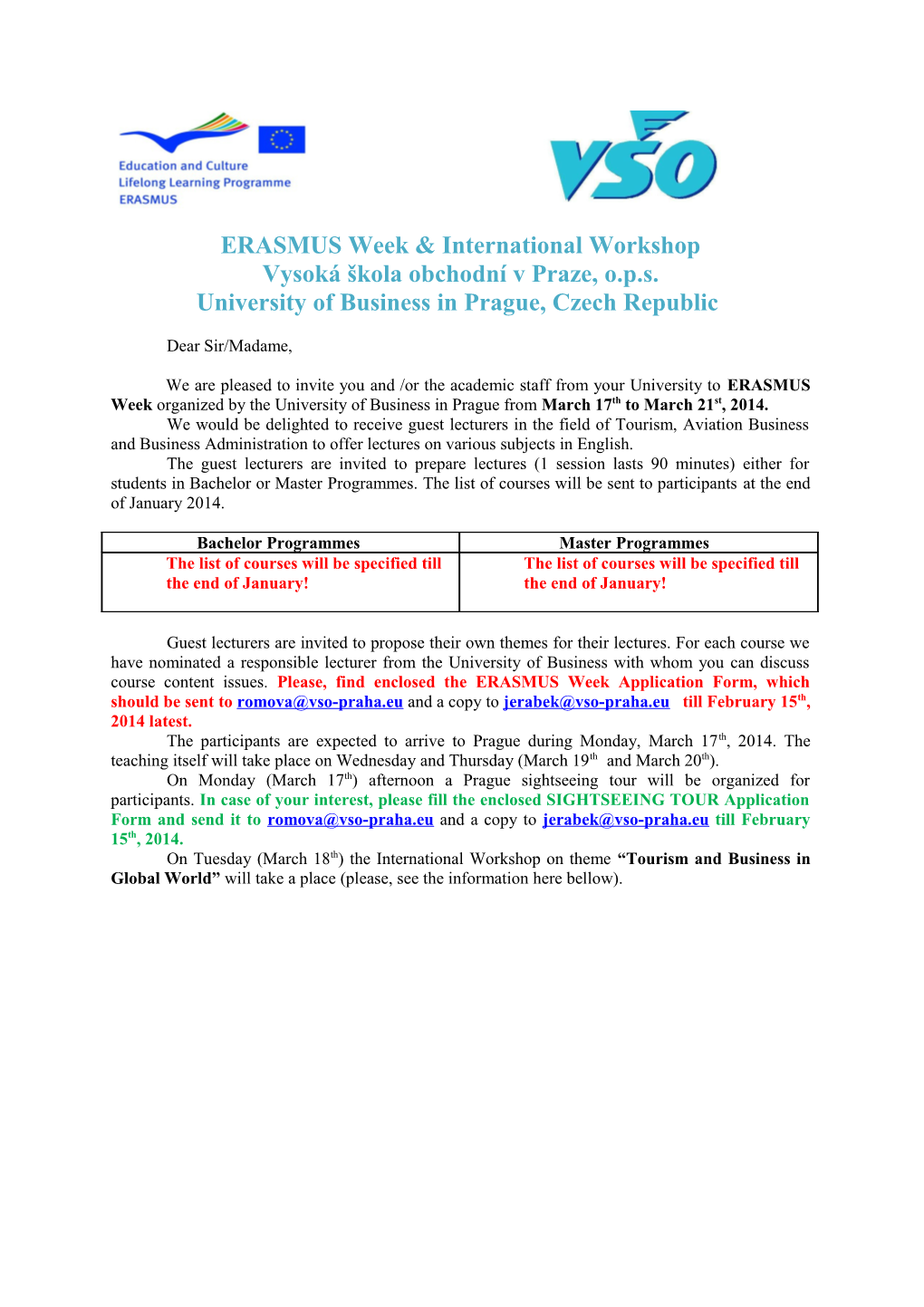 ERASMUS Week & International Workshop