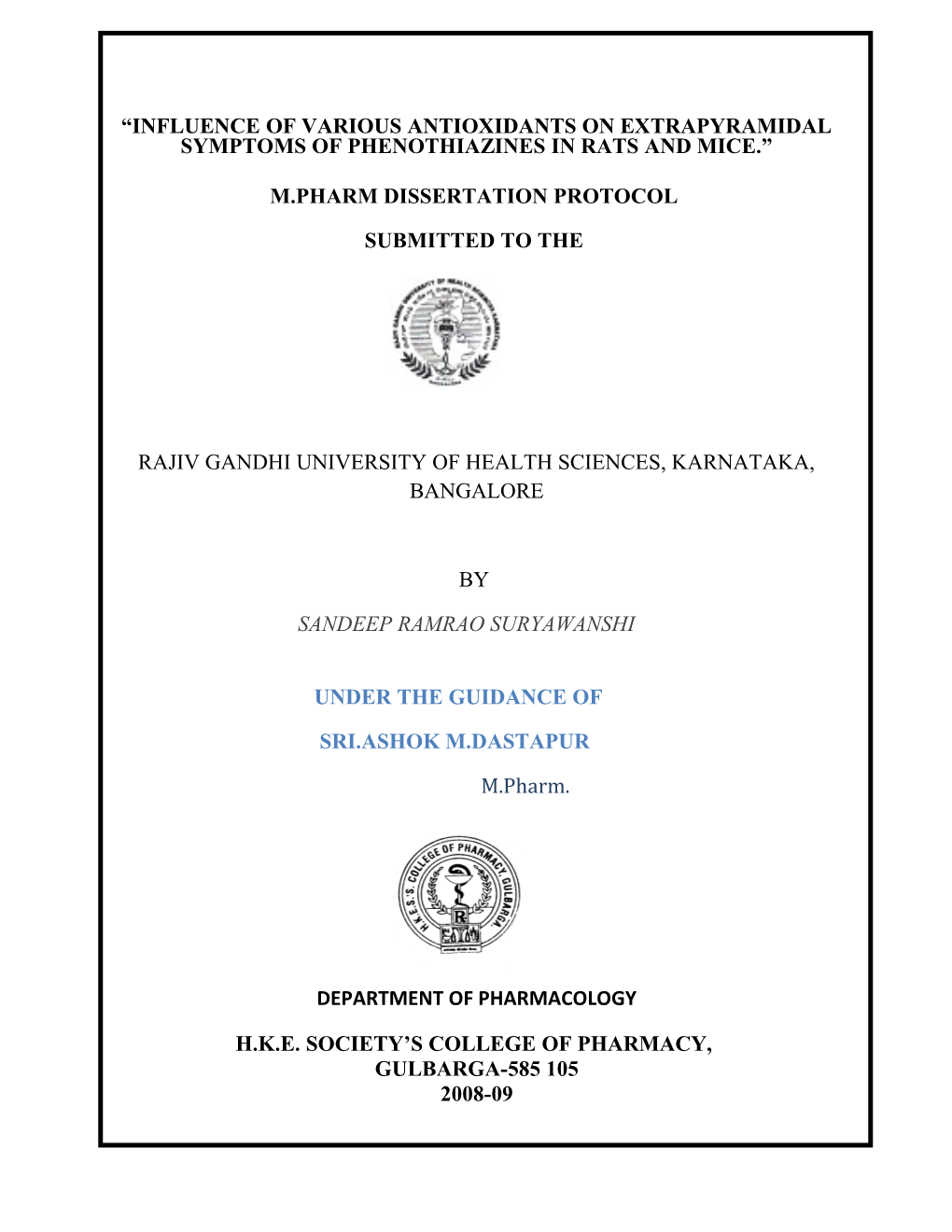 M.Pharm Dissertation Protocol
