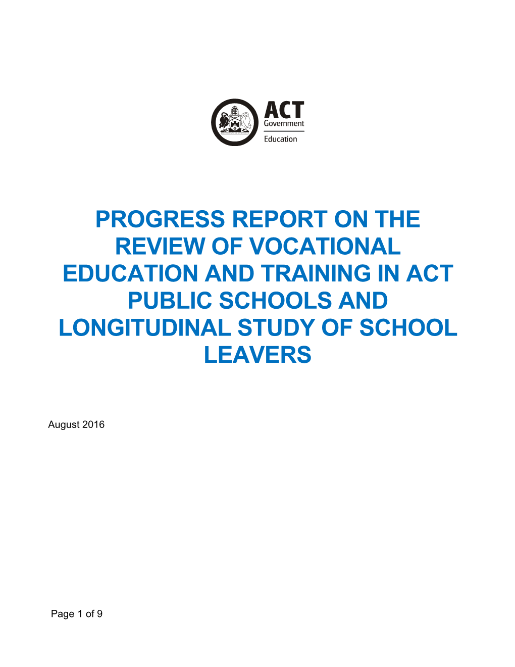 Progress Report on the Review of Vocational Education and Training in ACT Public Schools