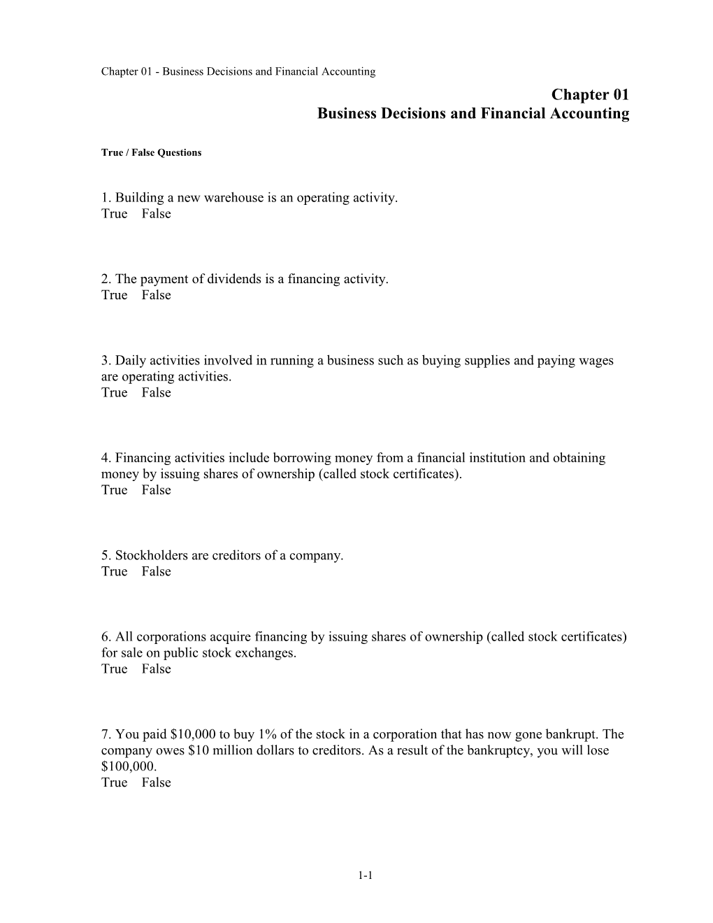 Chapter 01 Business Decisions and Financial Accounting