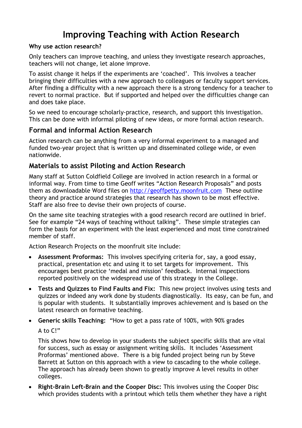 Action Research Proposals