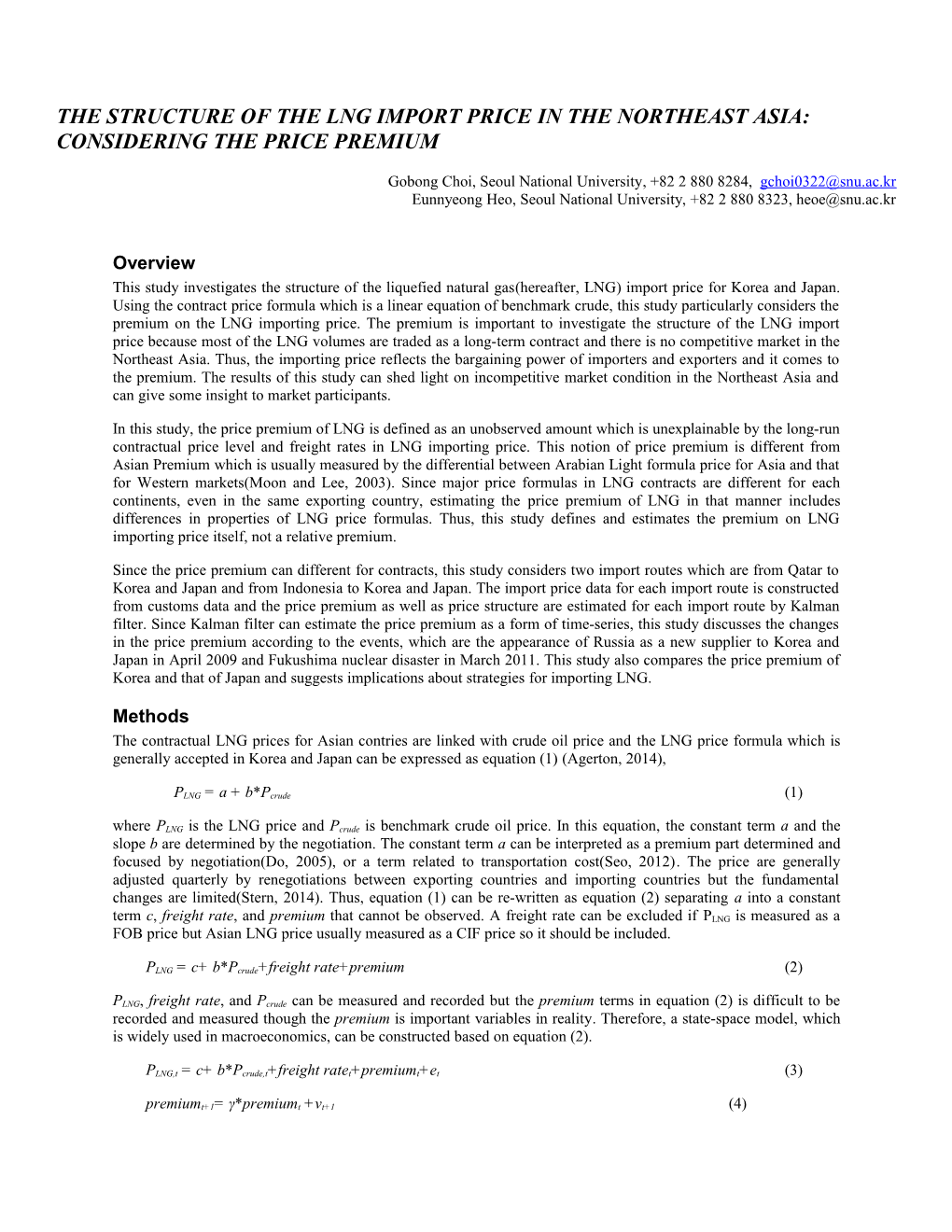 The Structure of the LNG Import Price in the Northeast Asia: Considering the Price Premium