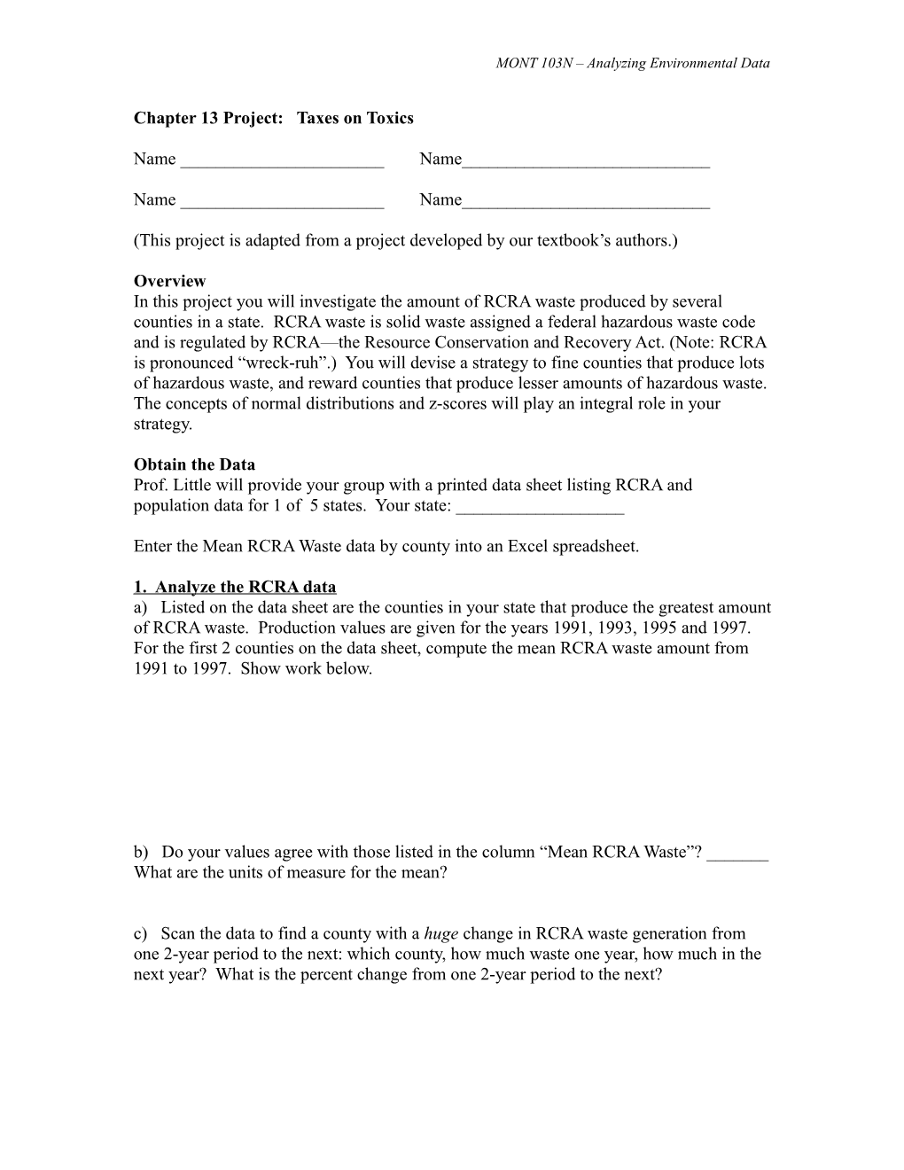 Chapter 13 Project: Taxes on Toxics