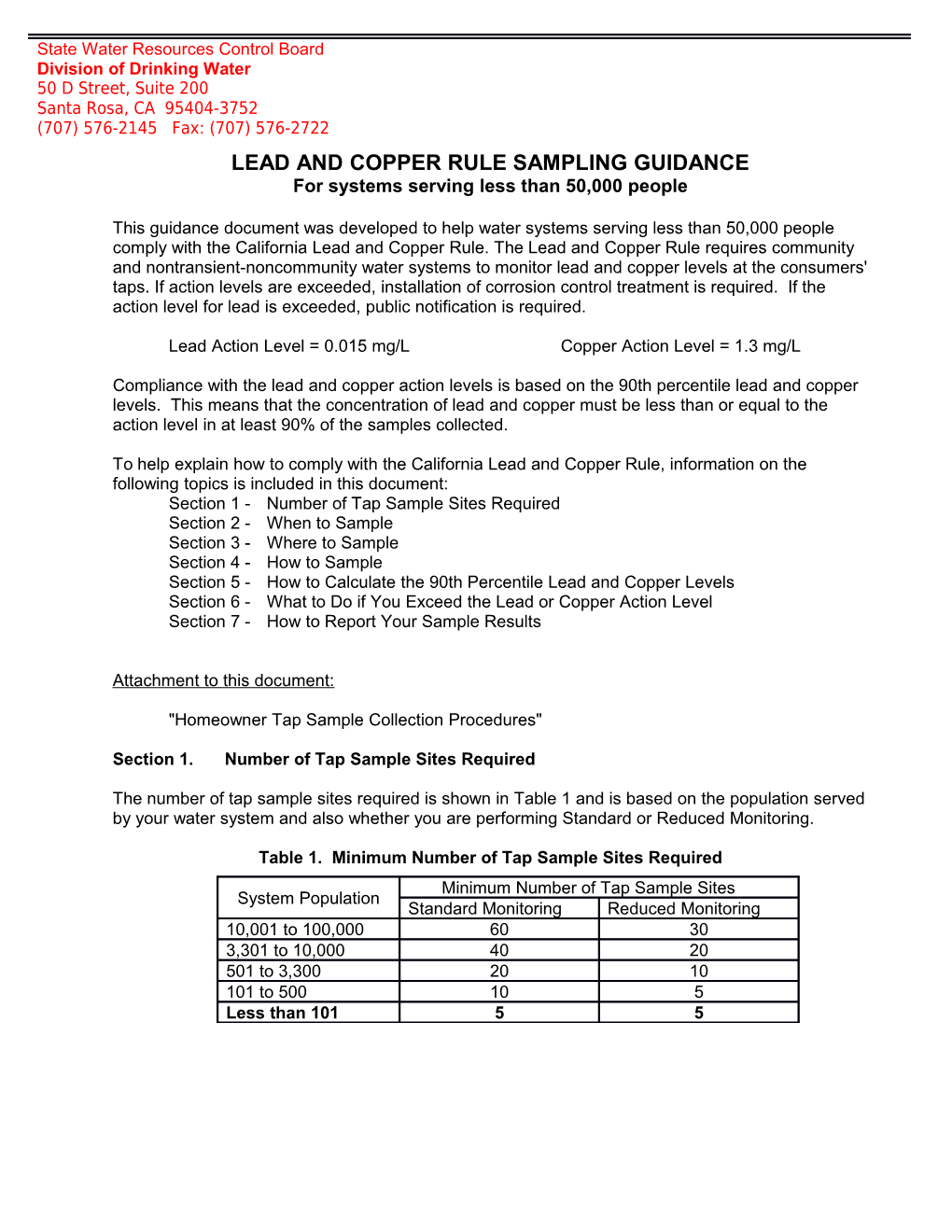 Lead and Copper Sampling Guidance