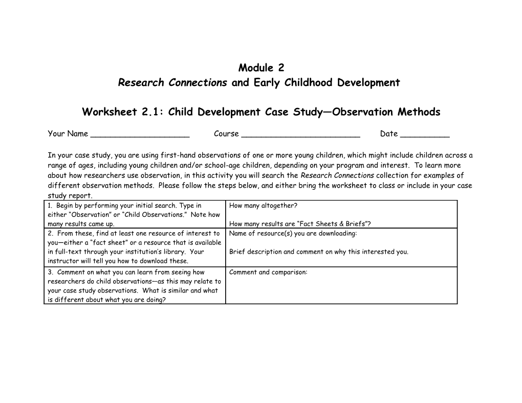 Research Connections and Early Childhood Development