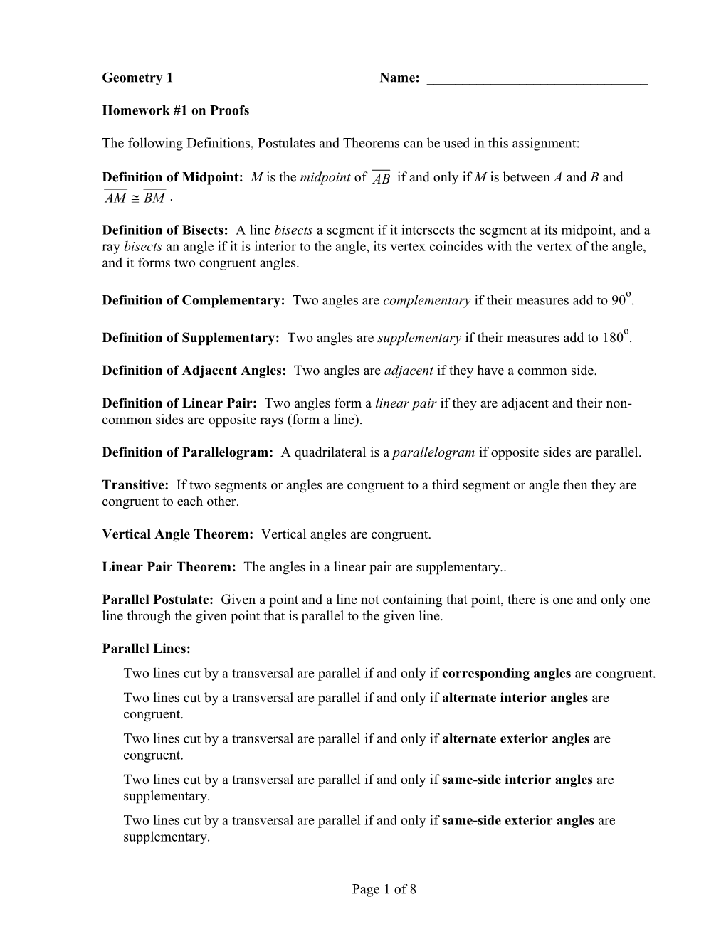 Homework #1 on Proofs