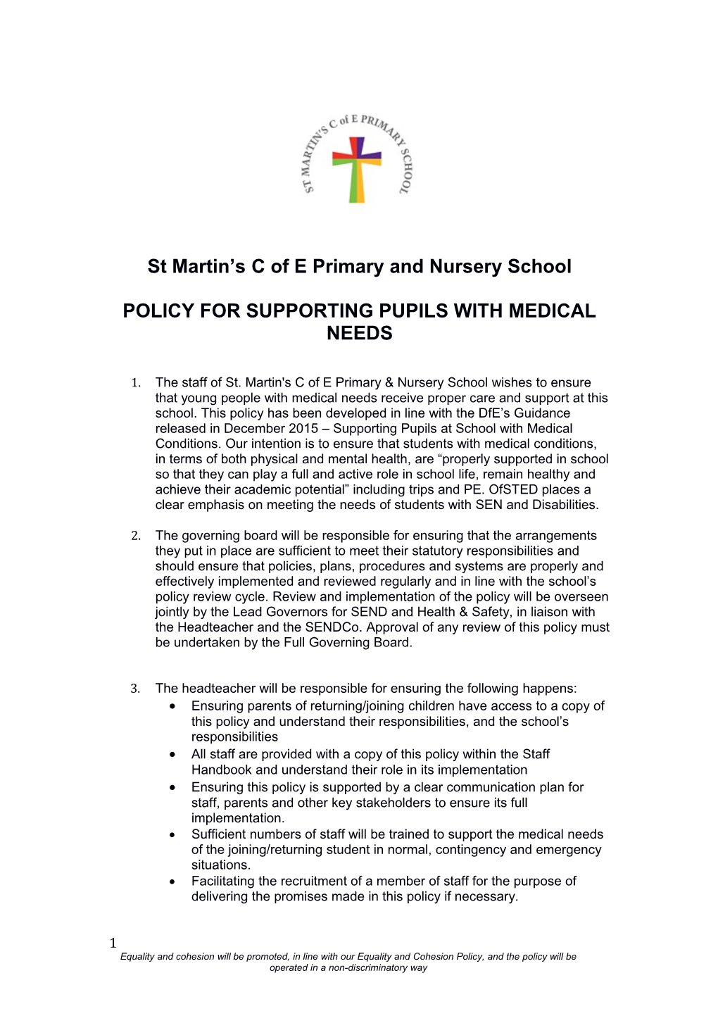 Policy for Supporting Pupils with Medical Needs