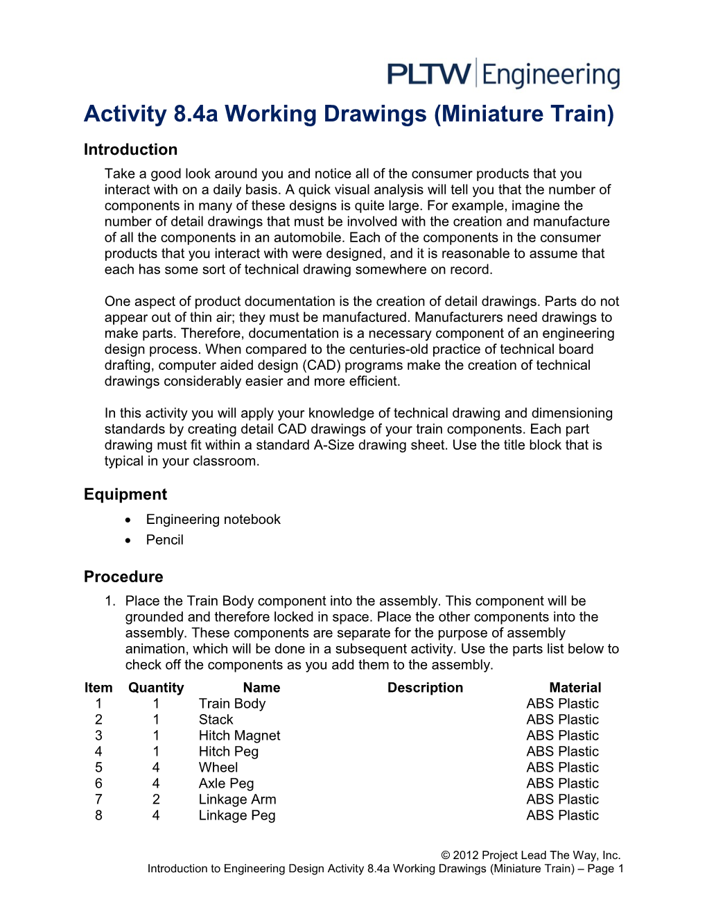 Activity 8.4A Working Drawings (Miniature Train)