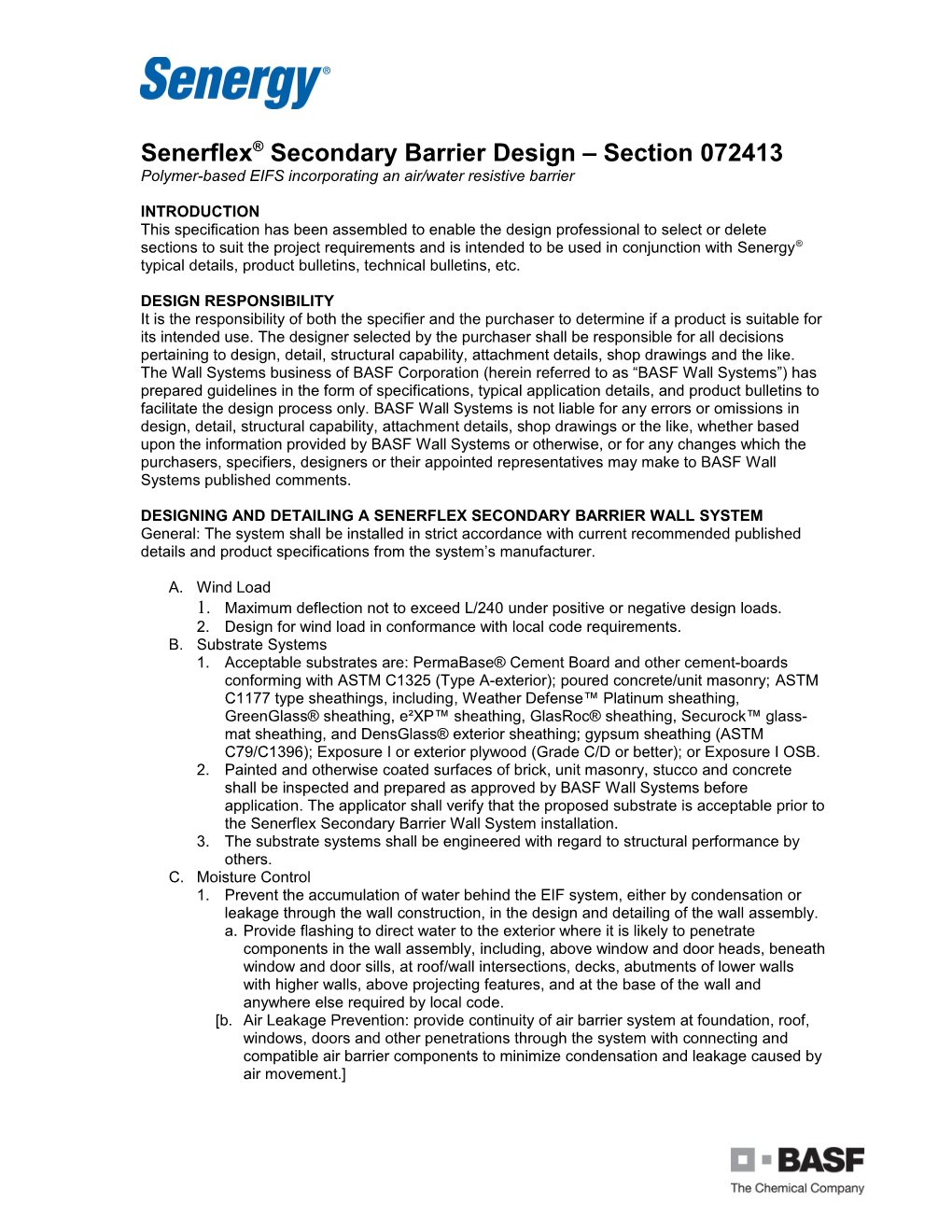 Senerflex Secondary Barrier Design Section 072413