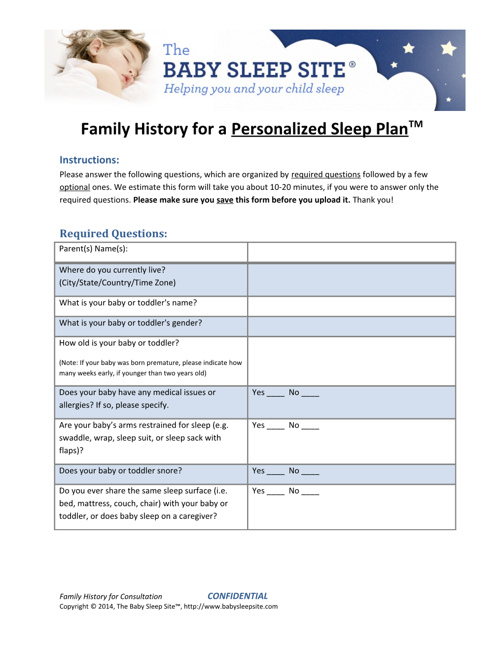 Family History for a Personalized Sleep Plantm