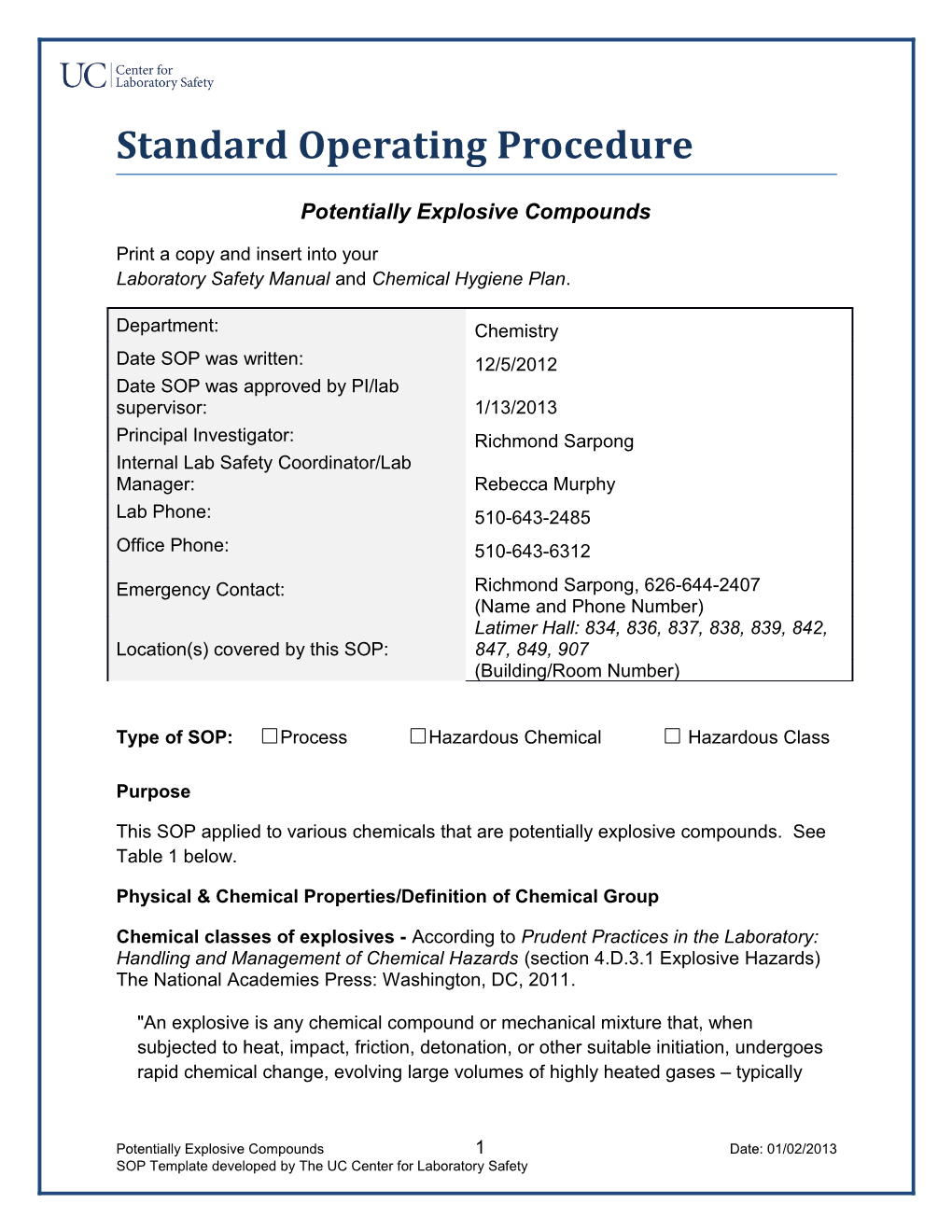 Potentially Explosive Compounds