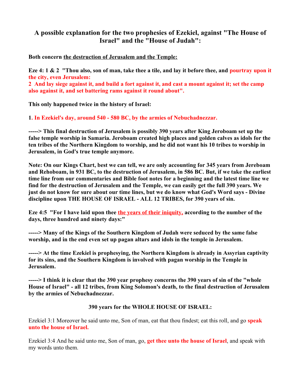 A Possible Explanation for the Two Prophesies of Ezekiel, Against the House of Israel And