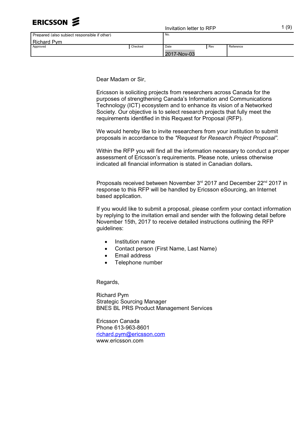 Rfp Invitation Letter Template