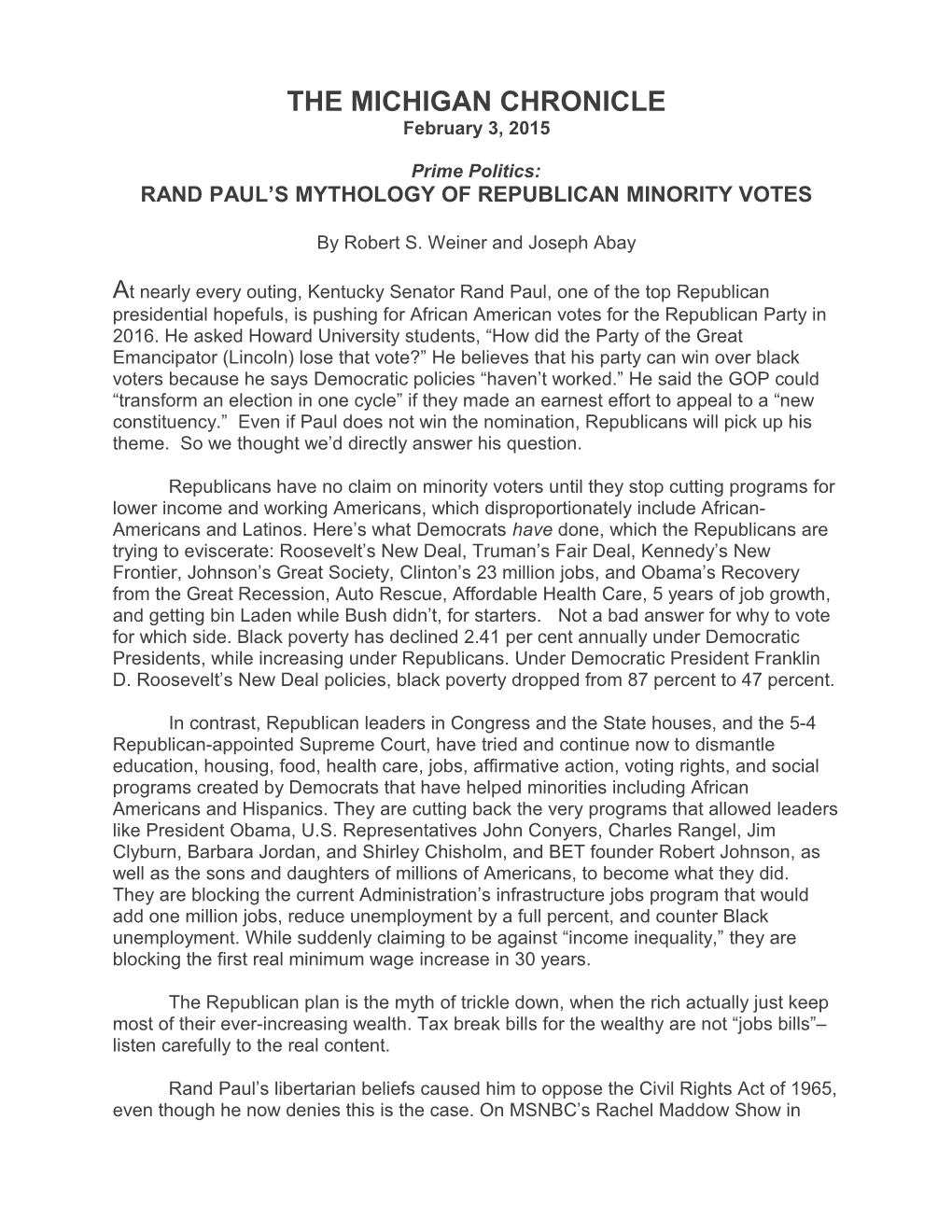 Rand Paul S Mythology of Republican Minority Votes