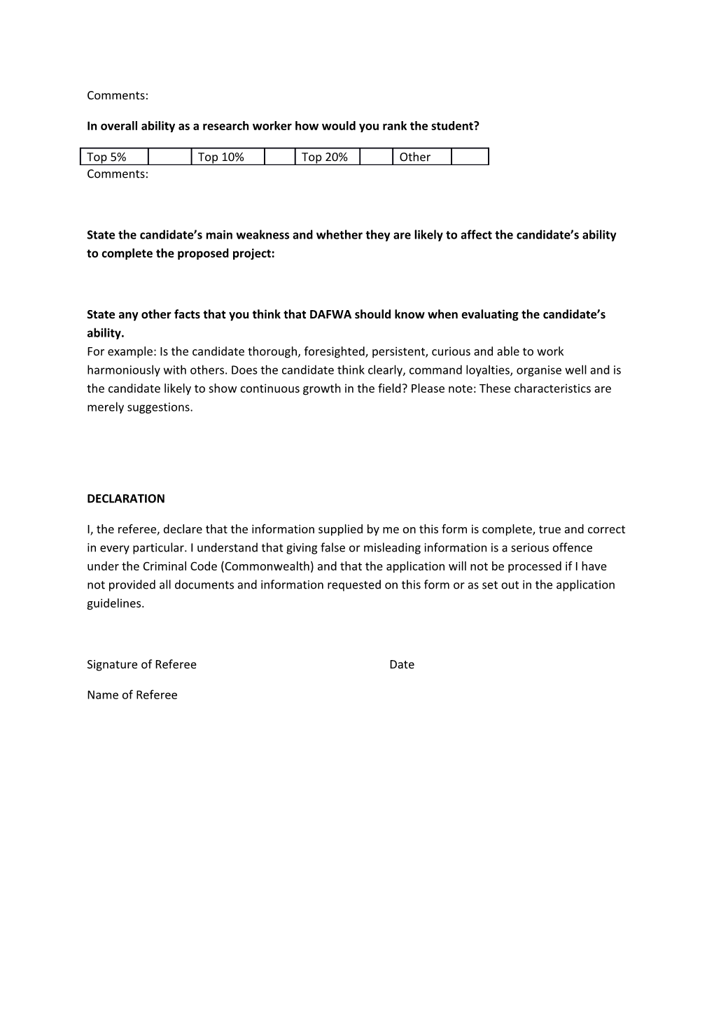 Grains R & D Postgraduate Scholarship Referee Report