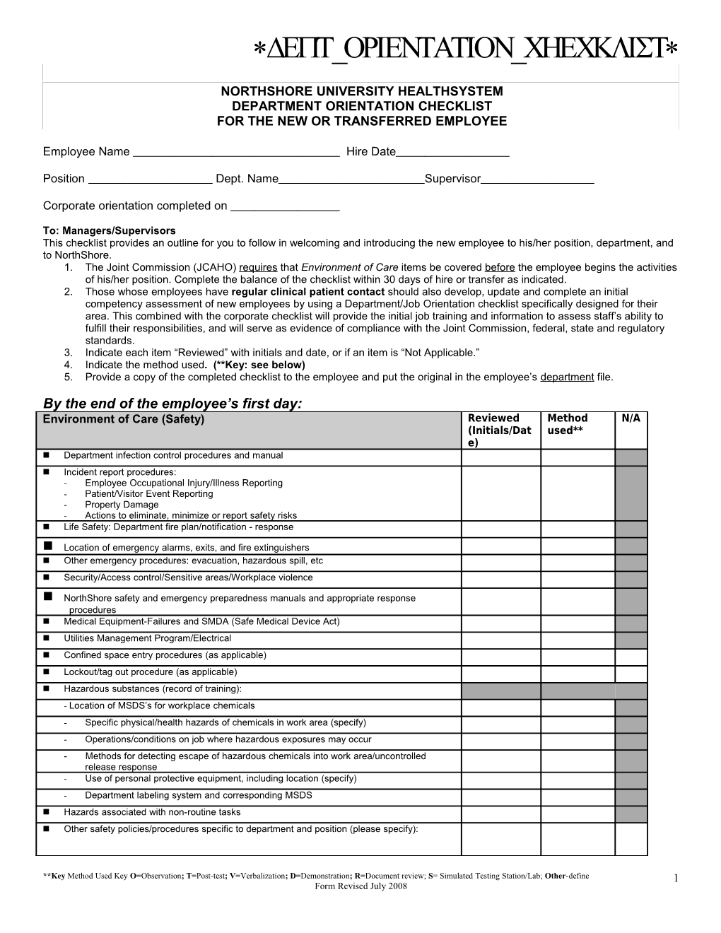 Enh Department Orientation Checklist