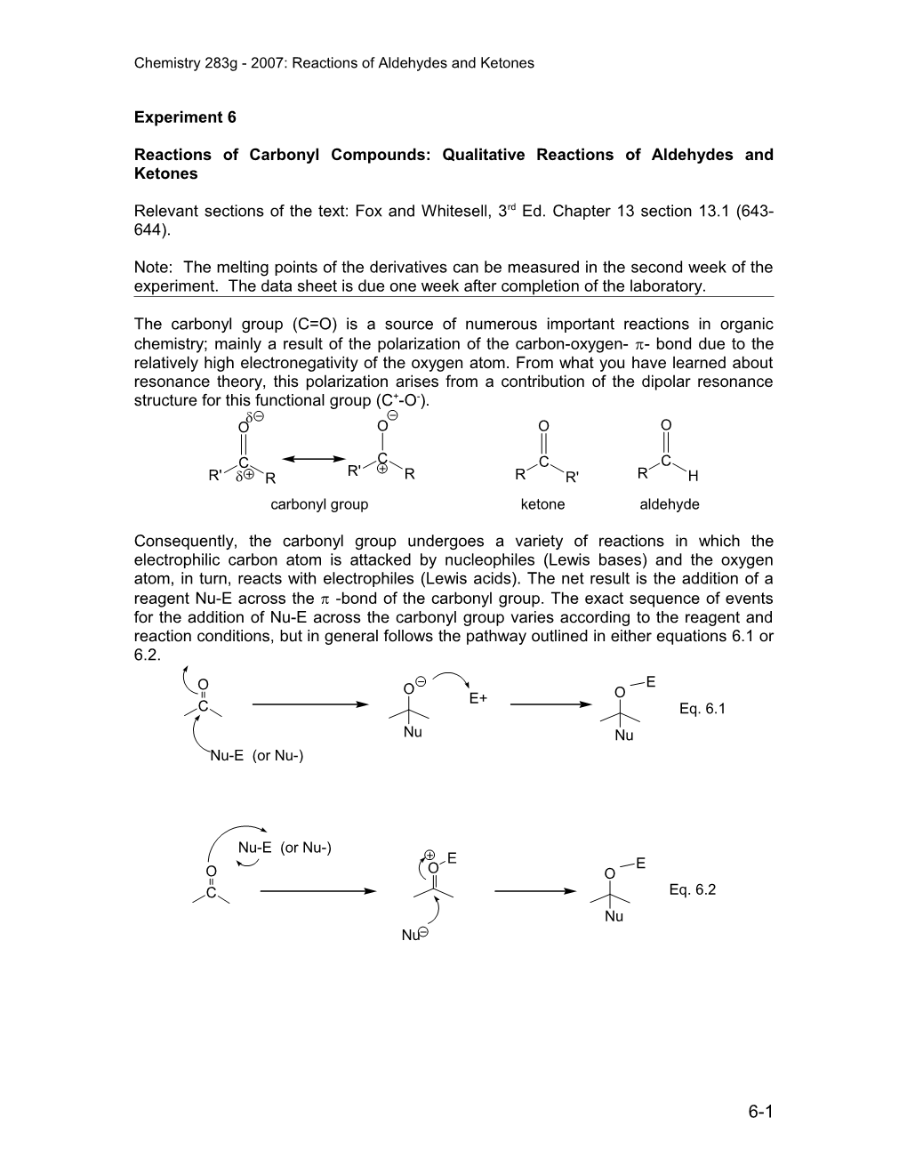 Reactions of Carbonyl Compounds: Qualitative Reactions of Aldehydes and Ketones