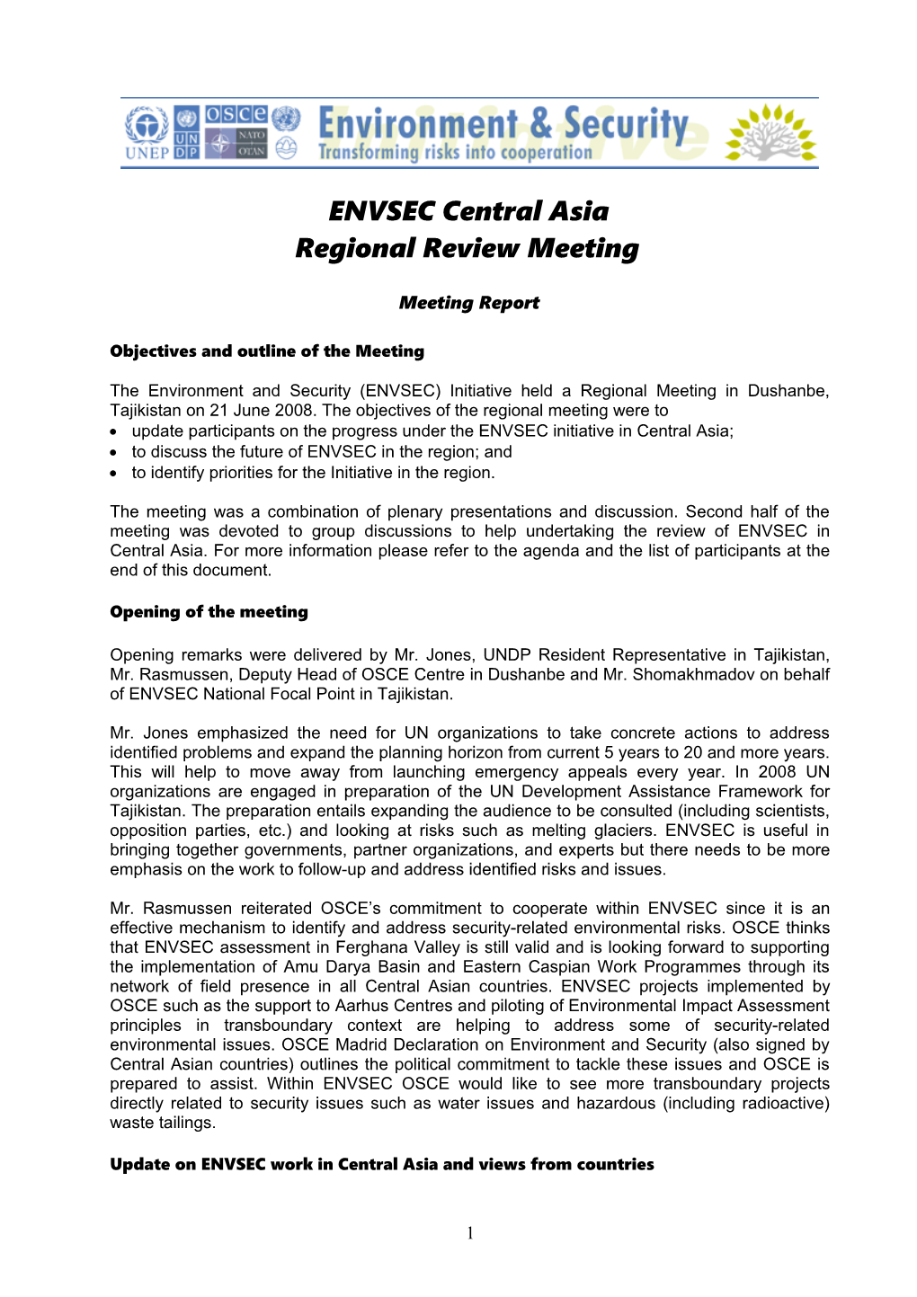 ENVSEC Central Asia