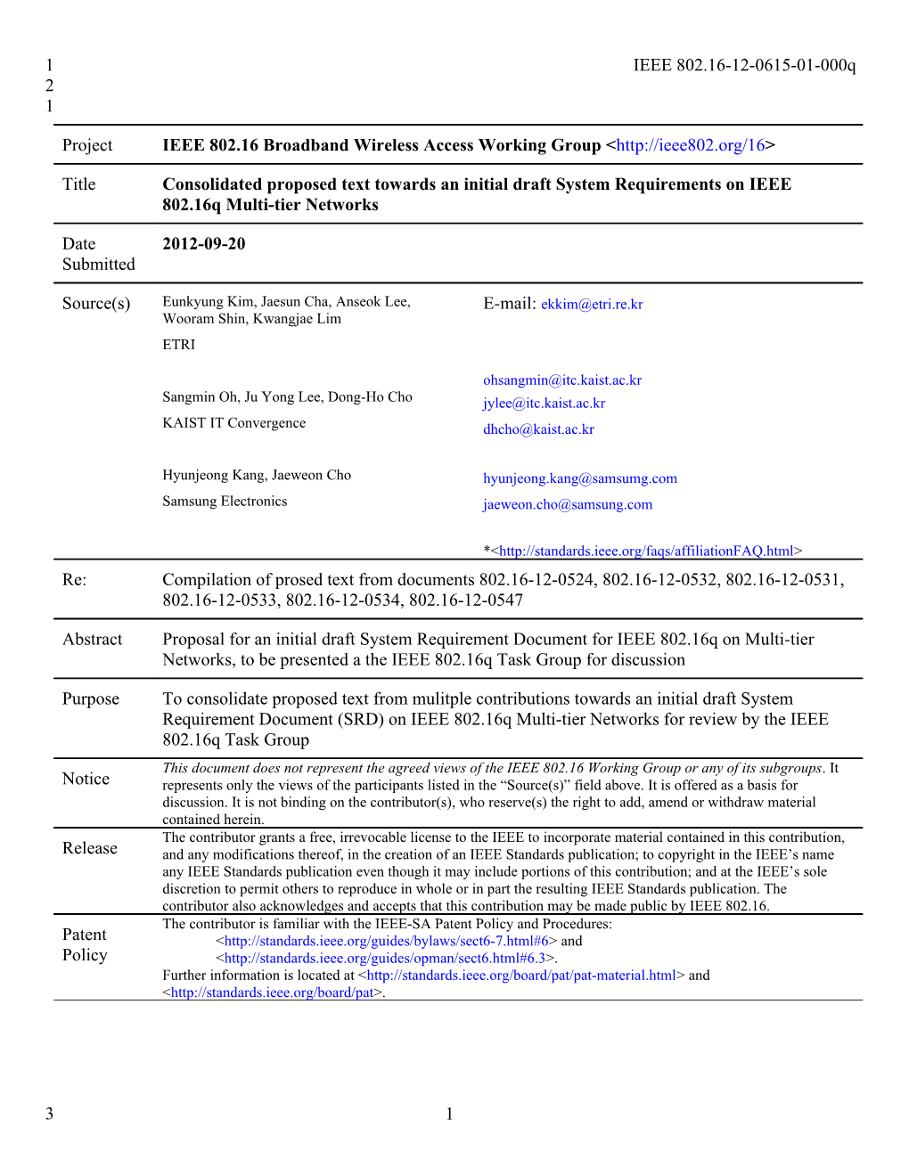 Consolidated Proposed Text Towards an Initial Draft System Requirements on IEEE 802.16Q
