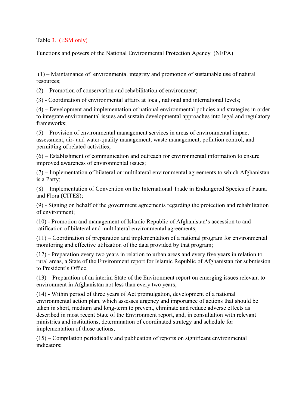 Functions and Powers of the National Environmental Protection Agency (NEPA) ______