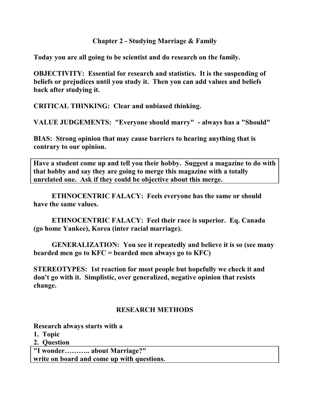 Chapter 2 - Studying Marriage & Family