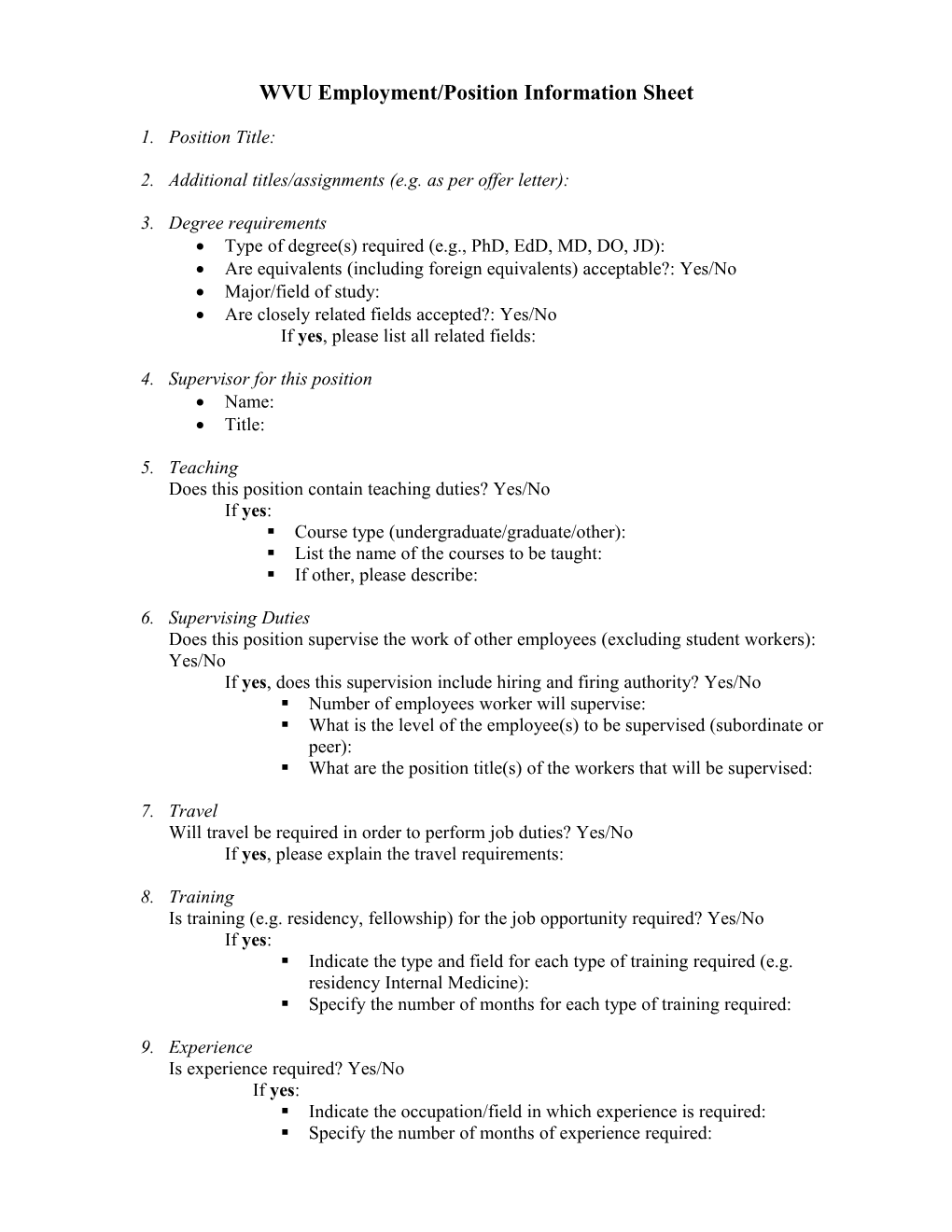 H-1B Employment/Position Information Sheet