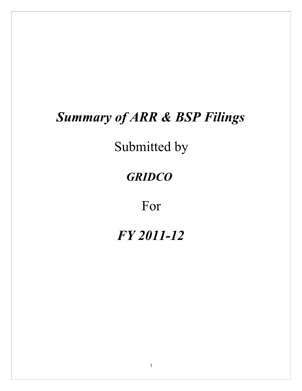Summary of GRIDCO ARR for FY 2011-12