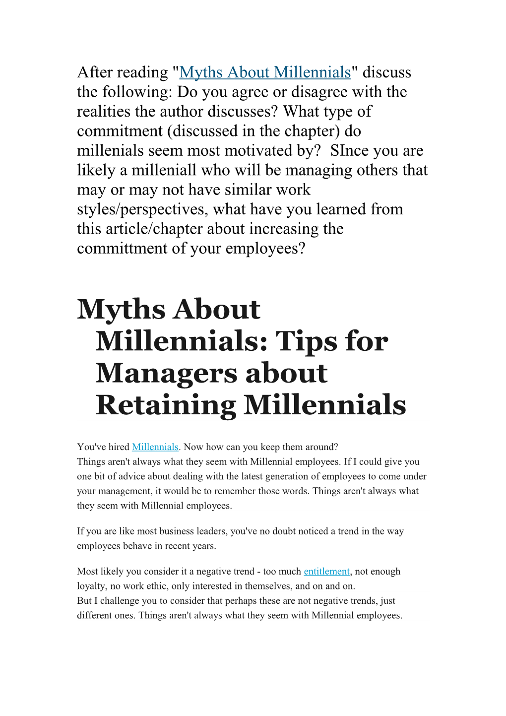 Myths About Millennials: Tips for Managers About Retaining Millennials