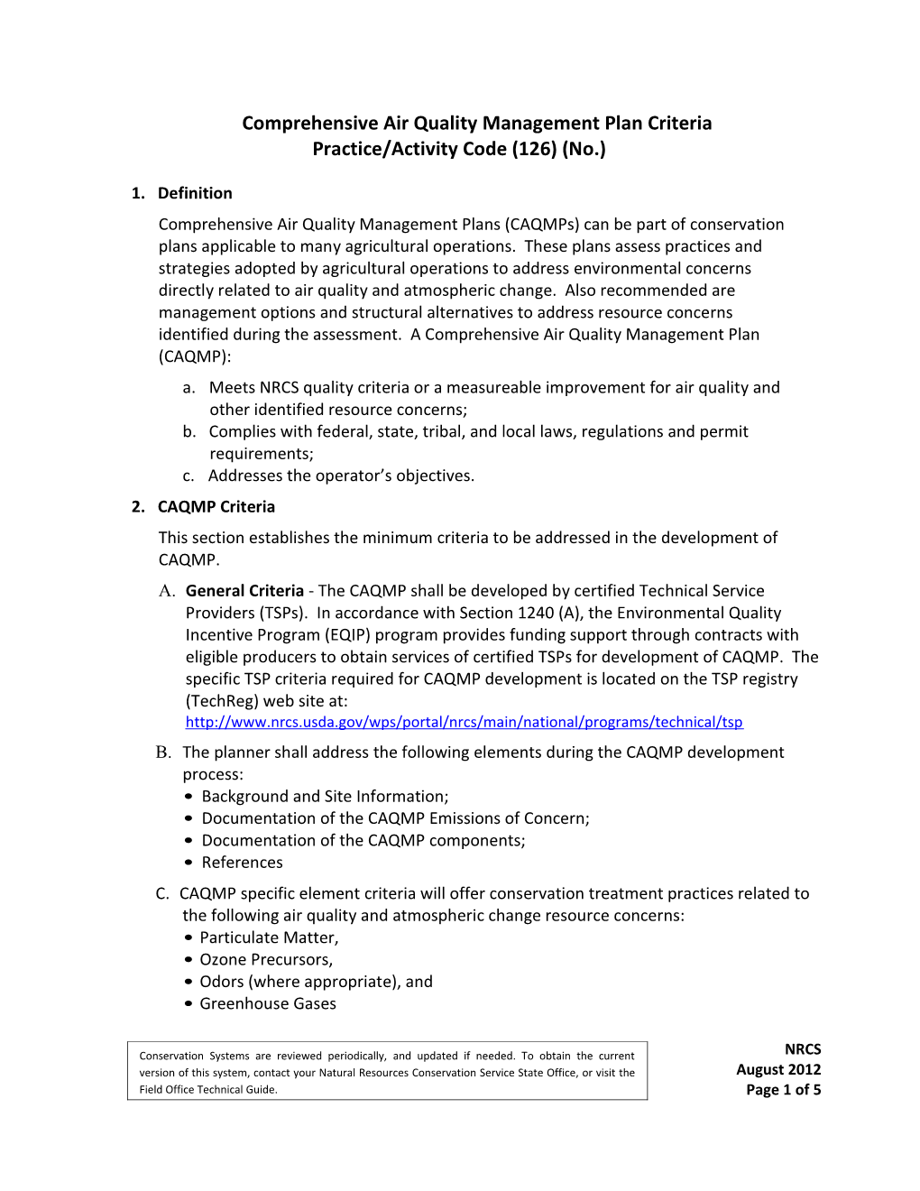 Comprehensive Air Qualitymanagement Plan Criteria