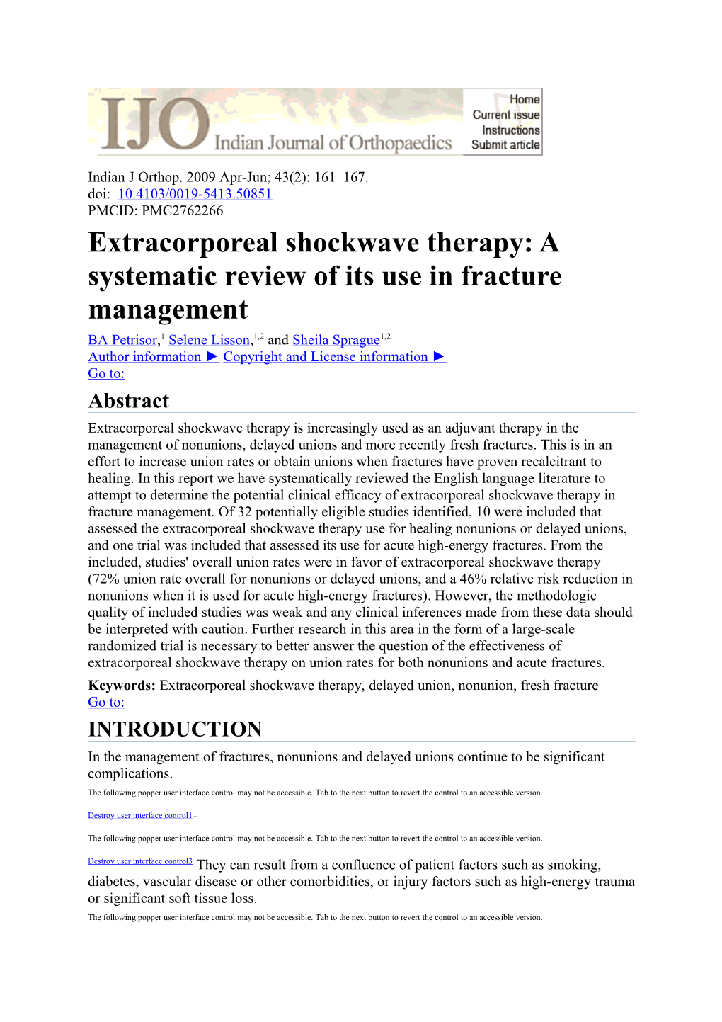 Extracorporeal Shockwave Therapy: a Systematic Review of Its Use in Fracture Management