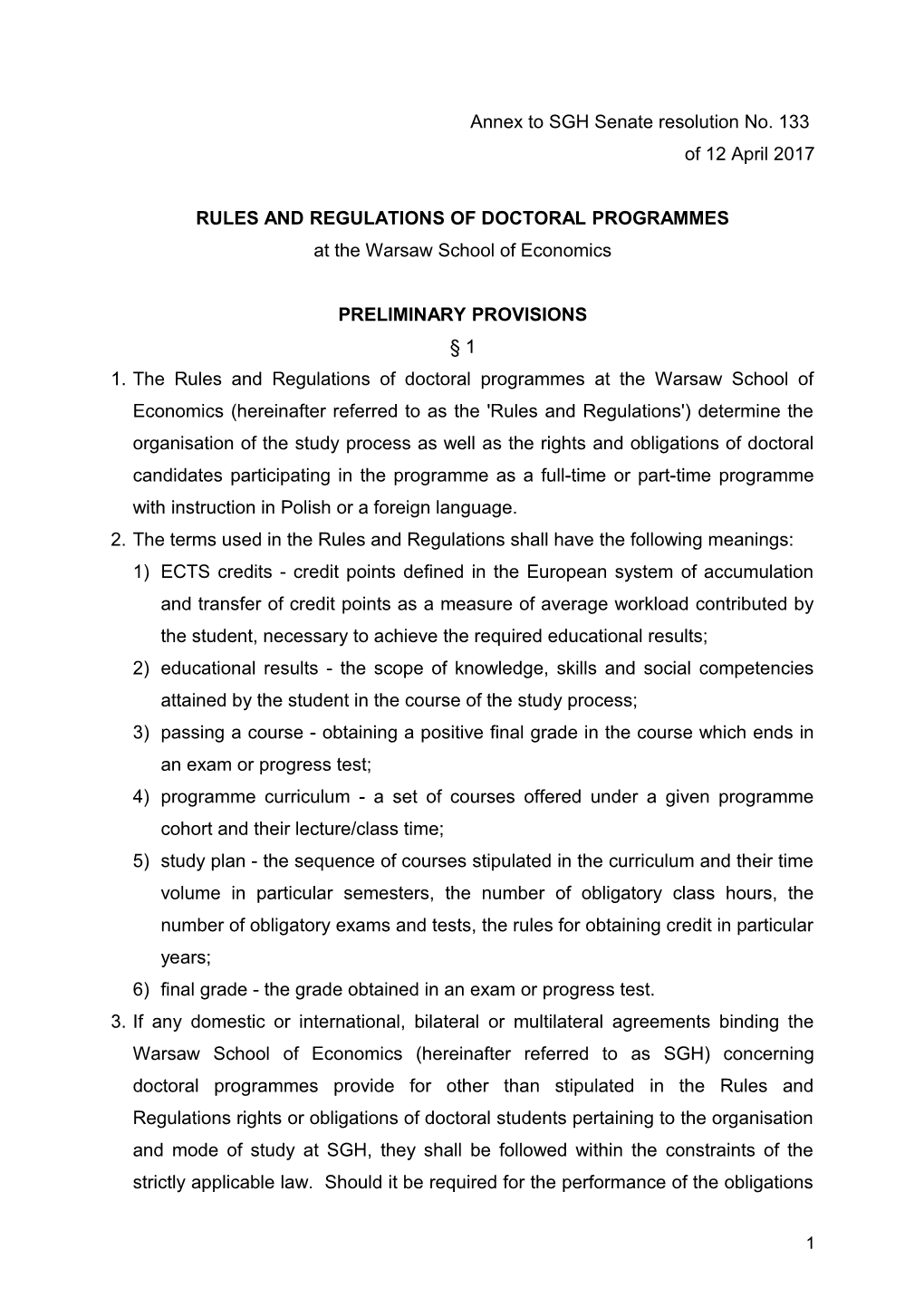 Rules and Regulations of Doctoral Programmes