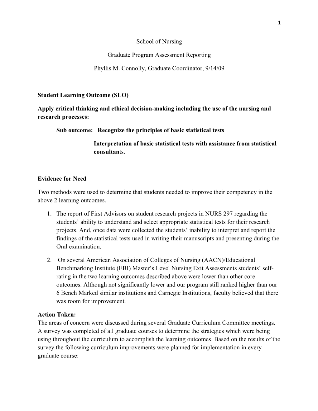 Graduate Program Assessment Reporting